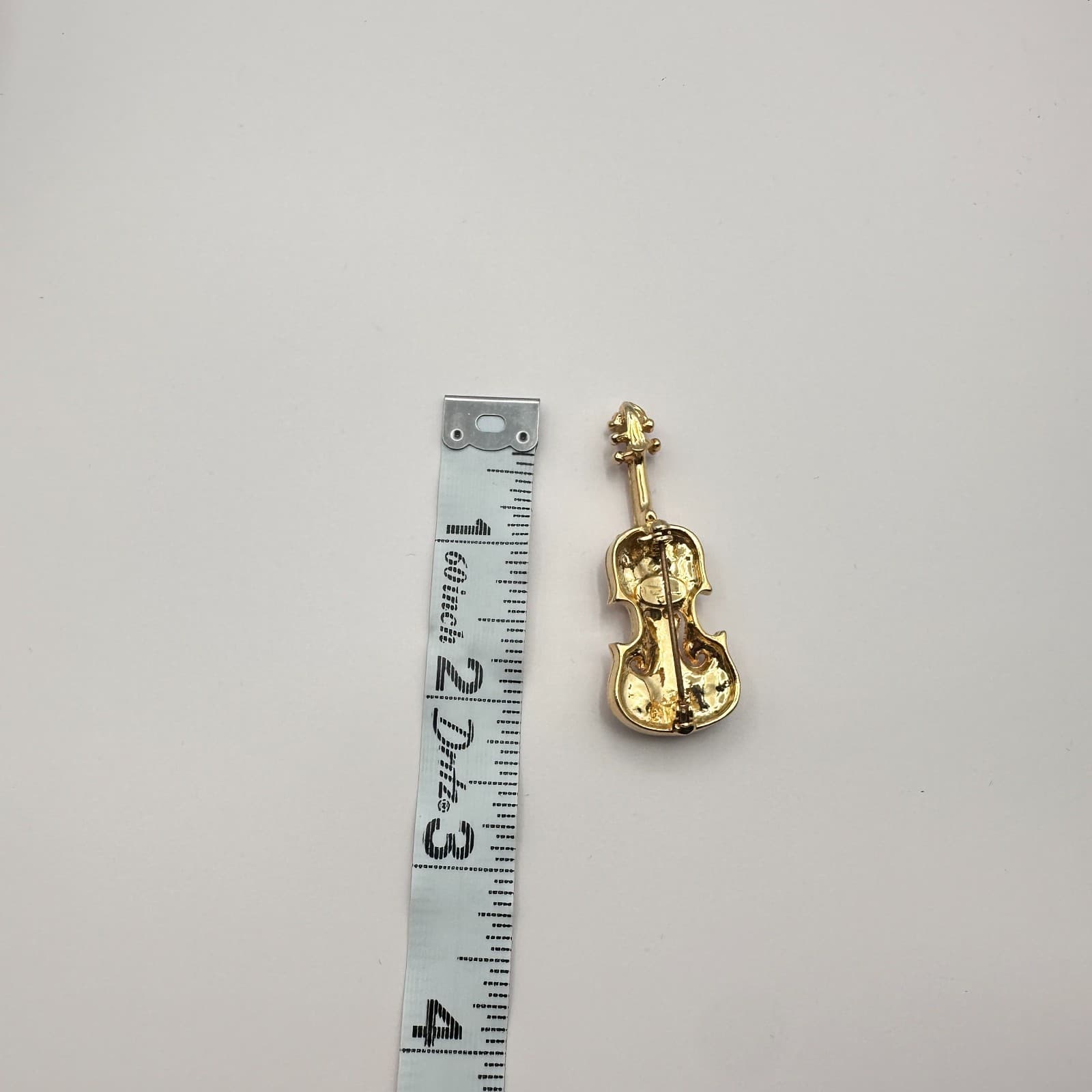 Vintage 90s Gold Tone Pave Clear Rhinestone Violin Musical Brooch Pin Jewelry - Thumbnail 8