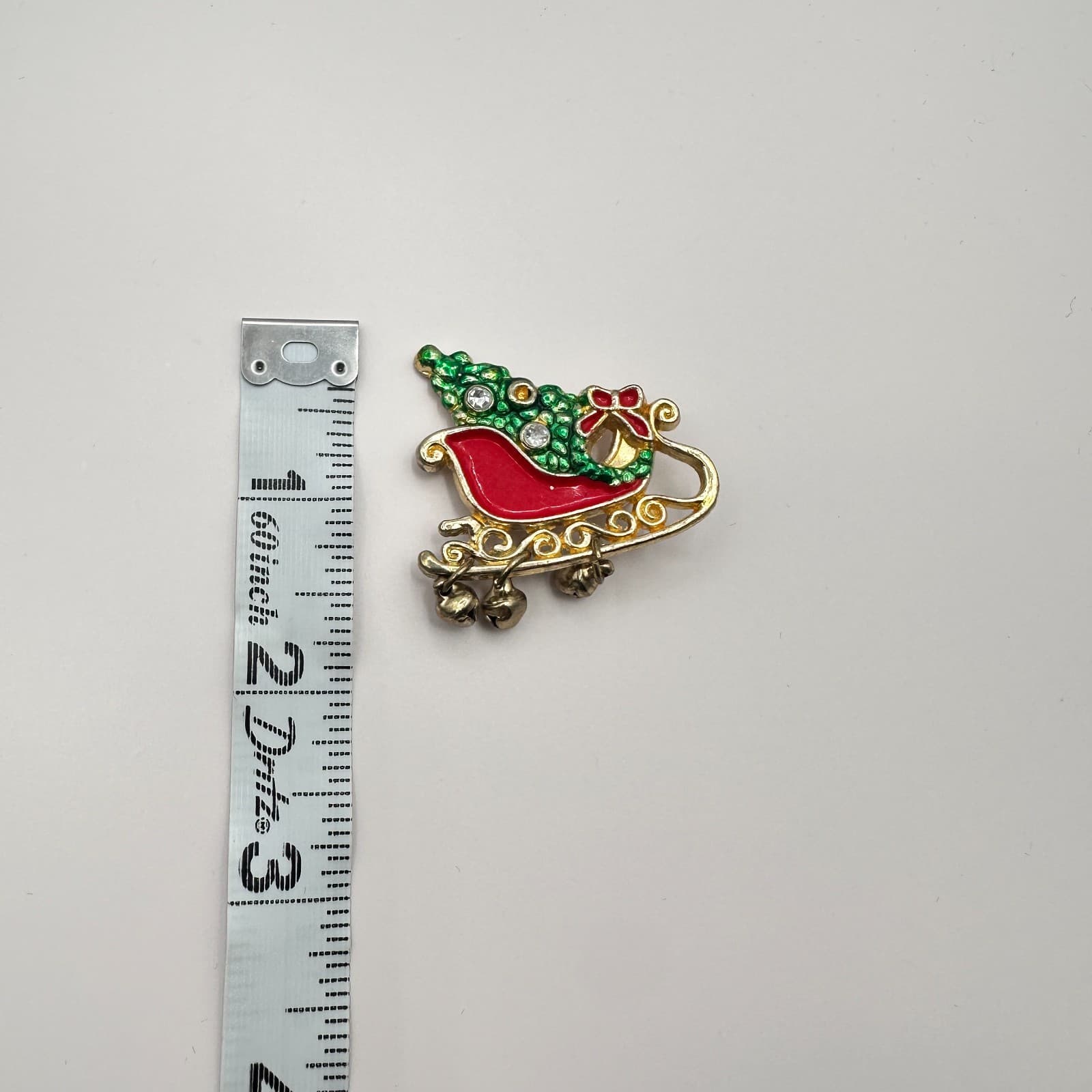 Vintage 90s Enamel Christmas Tree Brooch Jingle Bells Rhinestone Pin Jewelry - Thumbnail 6