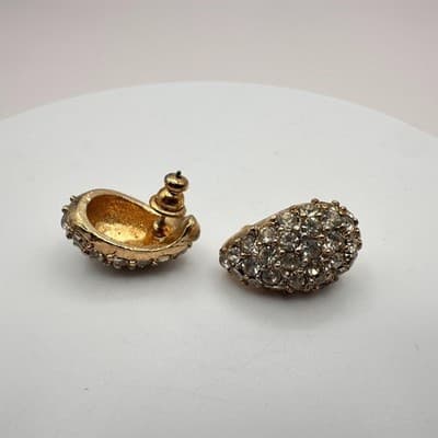 Vintage 80s Domed Clear Rhinestone Gold Tone Cluster Clip-On Earrings Jewelry - Thumbnail 6