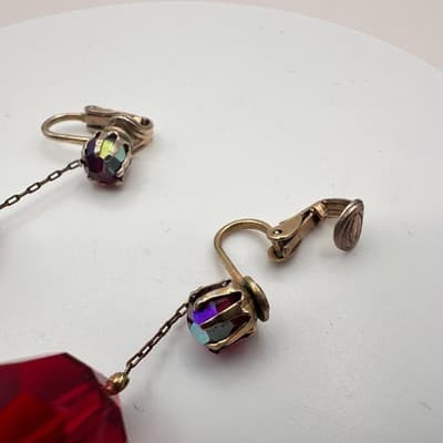 Vintage 90s AB Red Beaded Dangle Earrings Retro Women's Classic Jewelry - Thumbnail 5