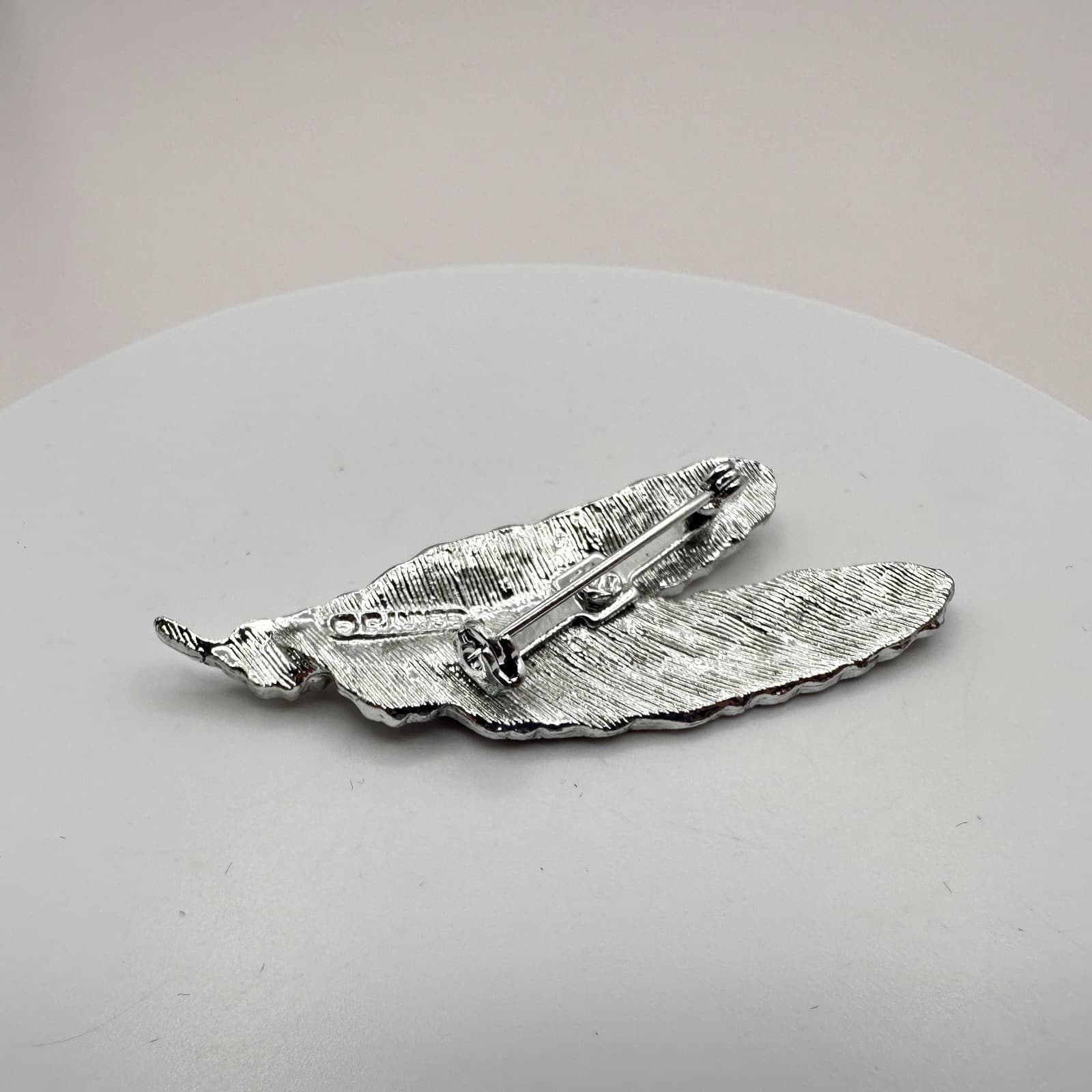 Vintage 90s Silver Tone Double Feather Plume Quill Leaf Brooch Pin Retro Jewelry - Thumbnail 6