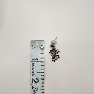 Vintage 90s Punk Silver & Red Hollow Star Cluster Dangle Stud Earrings Jewelry - Thumbnail 6