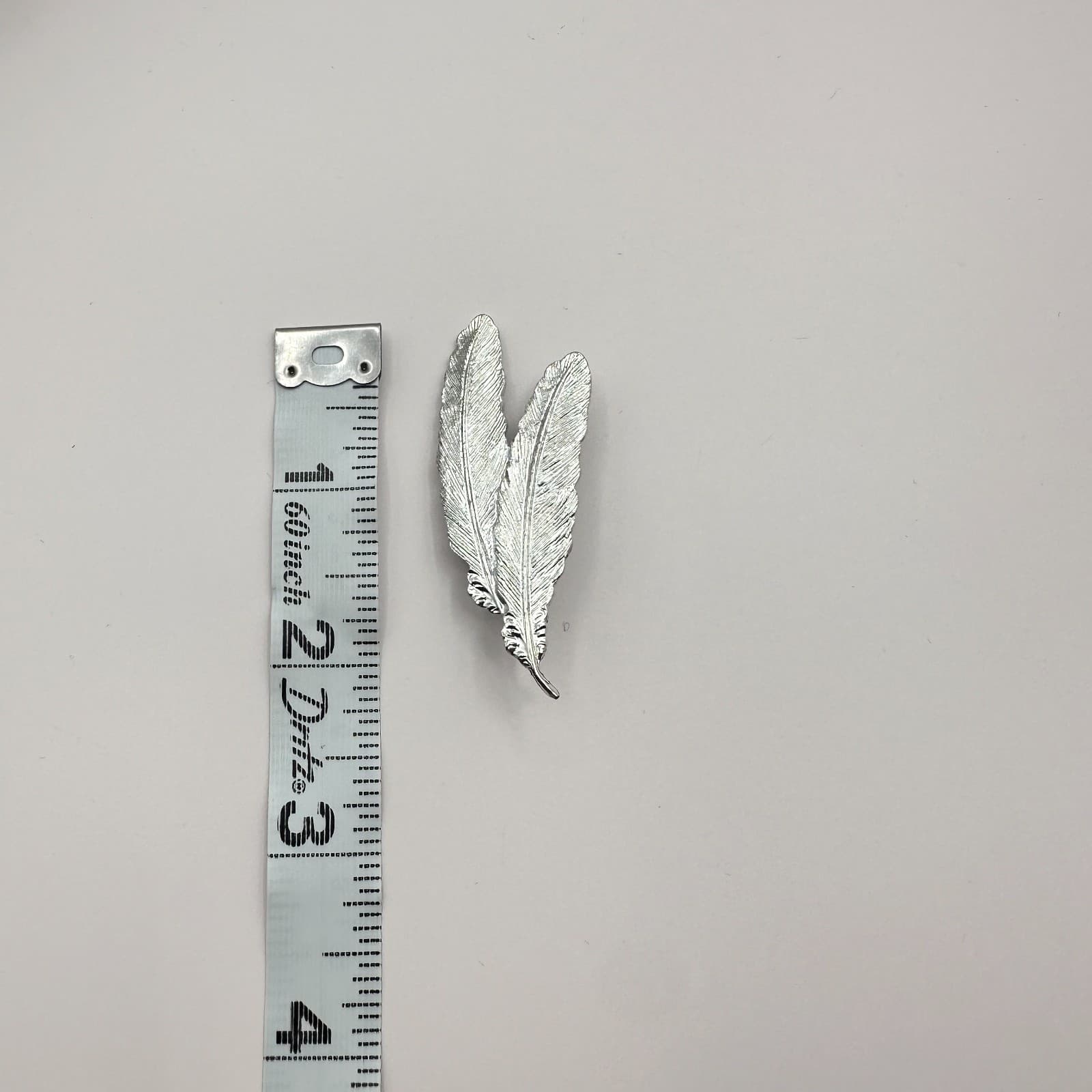 Vintage 90s Silver Tone Double Feather Plume Quill Leaf Brooch Pin Retro Jewelry - Thumbnail 7