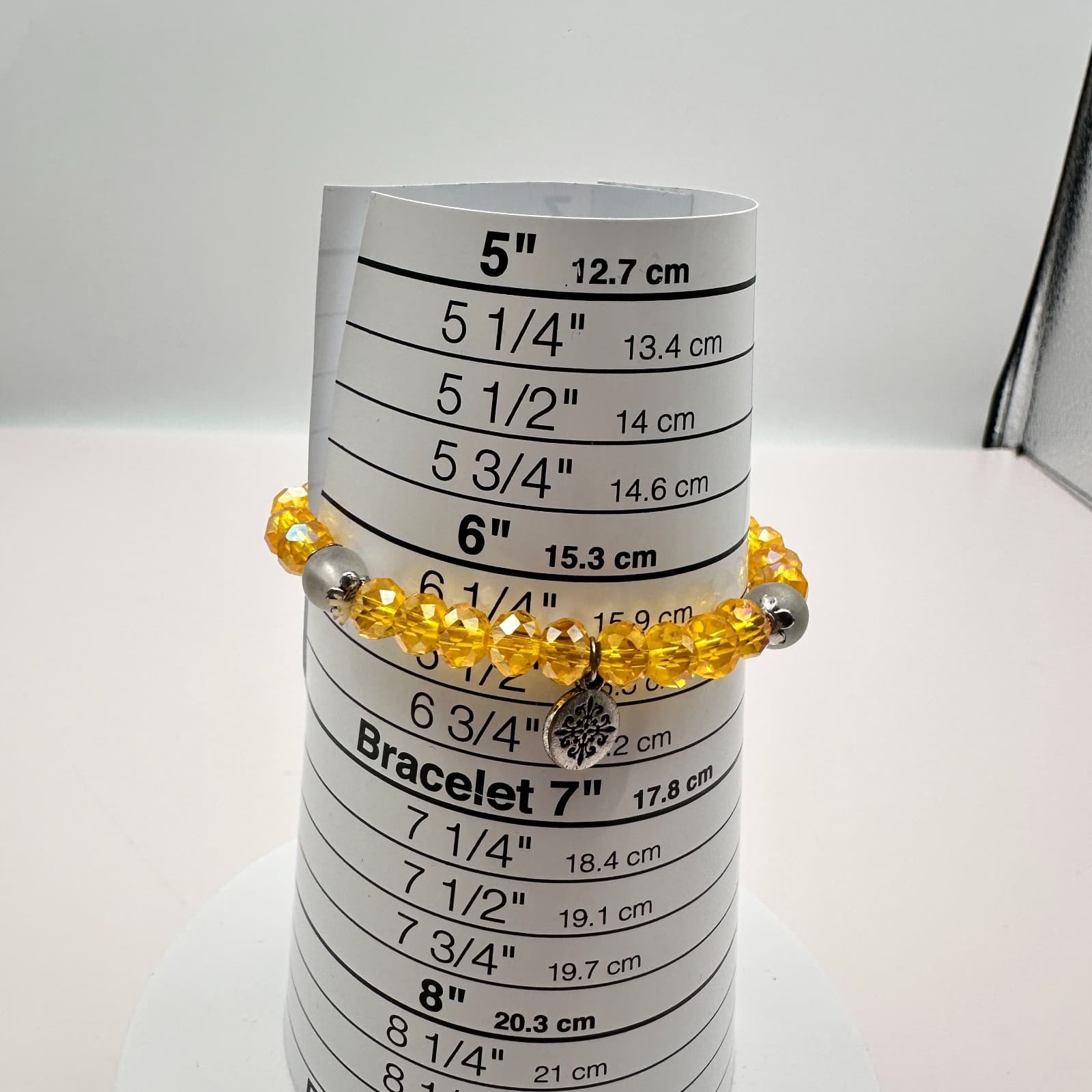 Vintage 90s JM Yellow Glass Stretch Beaded Bracelet Women's Classic Jewelry - Thumbnail 6