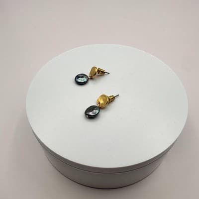 Vintage 80s Gold Tone Peacock Black Baroque Coin Pearl Drop Earrings Jewelry - Thumbnail 7