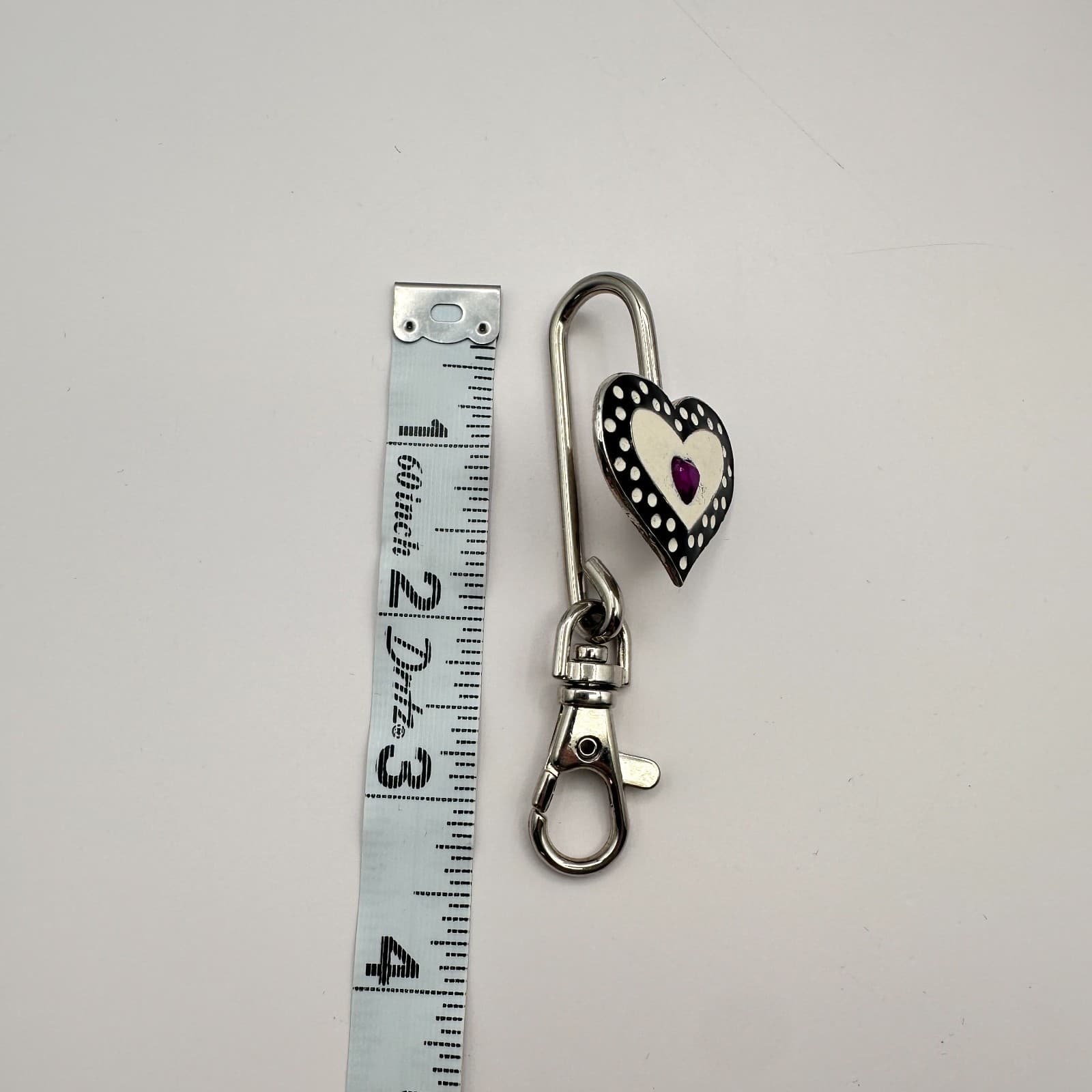 Vintage 90s Alexx Heart Key Purse Charm Polka Dot Enamel Keychain Purple Jewelry - Thumbnail 8