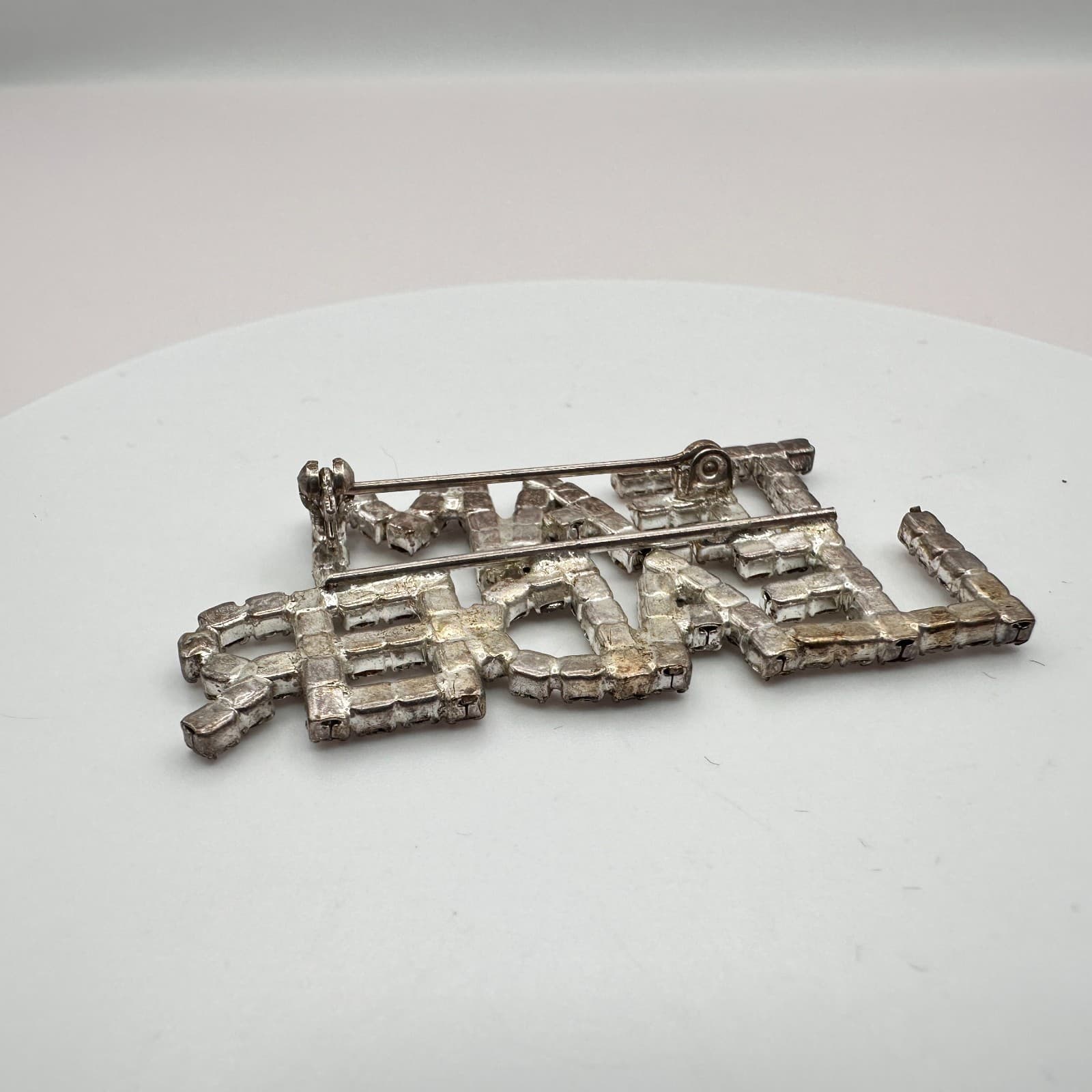 Vintage 80s Silver Tone Rhinestone Team Leader Word Figural Brooch Pin Jewelry - Thumbnail 5