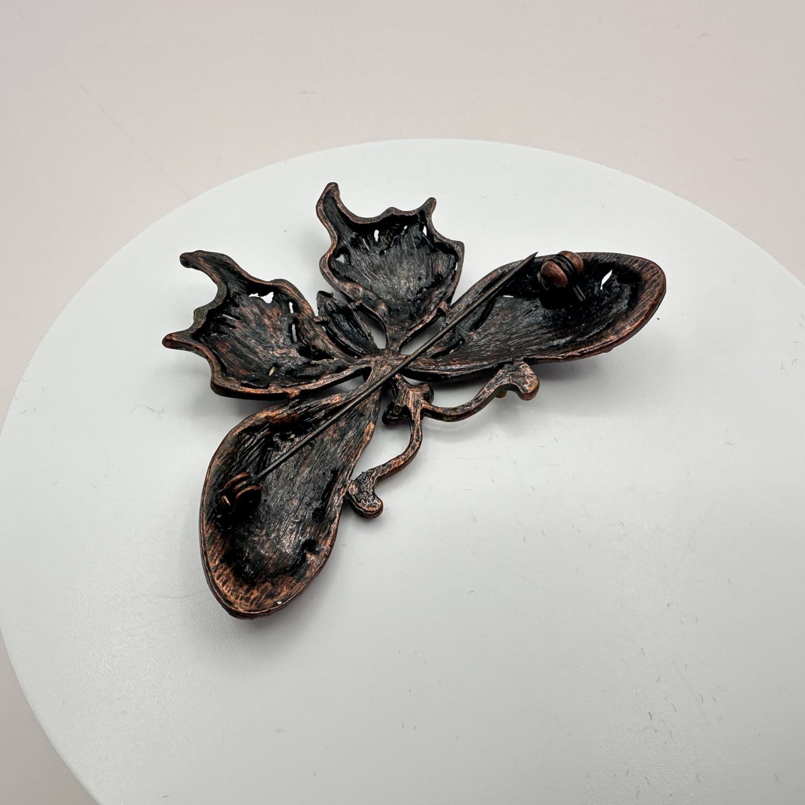 Vintage 80s Black Purple Enamel Rhinestone Butterfly Brooch Borealis Pin Jewelry - Thumbnail 6