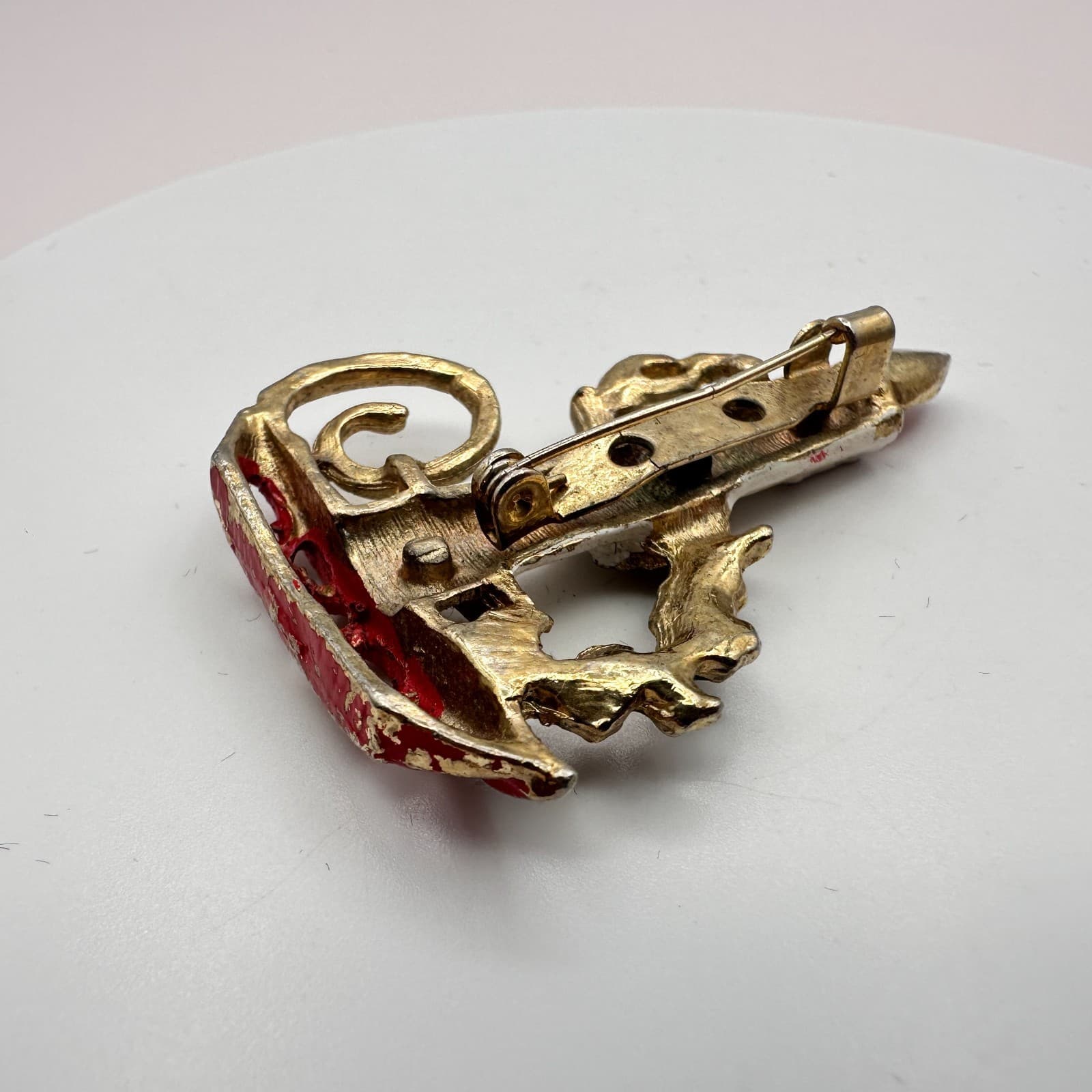 Vintage 90s Christmas Candle Brooch Pin Gold Tone Enamel Women's Classic Jewelry - Thumbnail 5