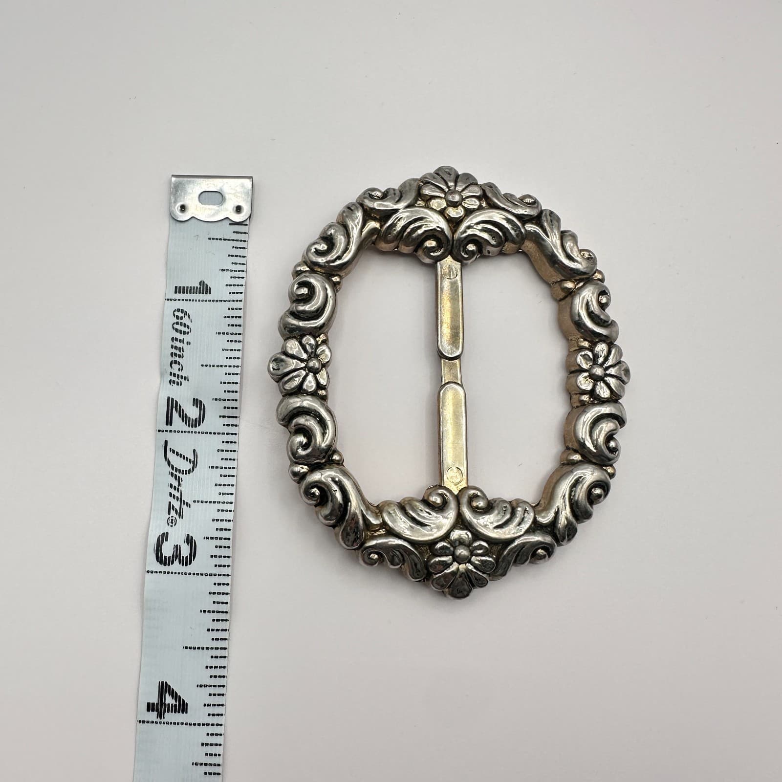 Vintage 90s Silver Tone Ornate Floral Oval Slide Buckle Women's Classic Jewelry - Thumbnail 8