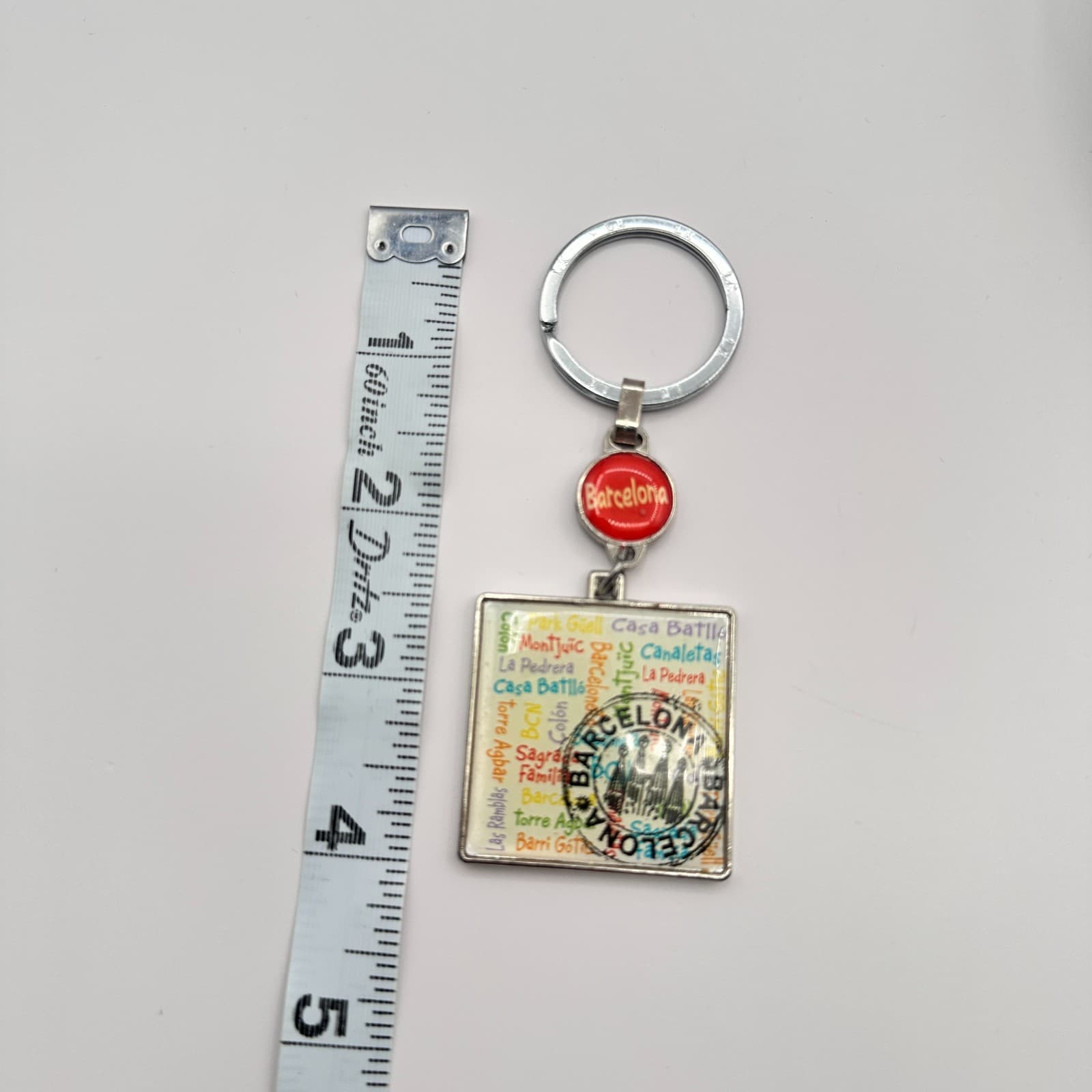 Vintage 70s LK Barcelona Spain Souvenir Silver Tone Square Charm Keychain - Thumbnail 5