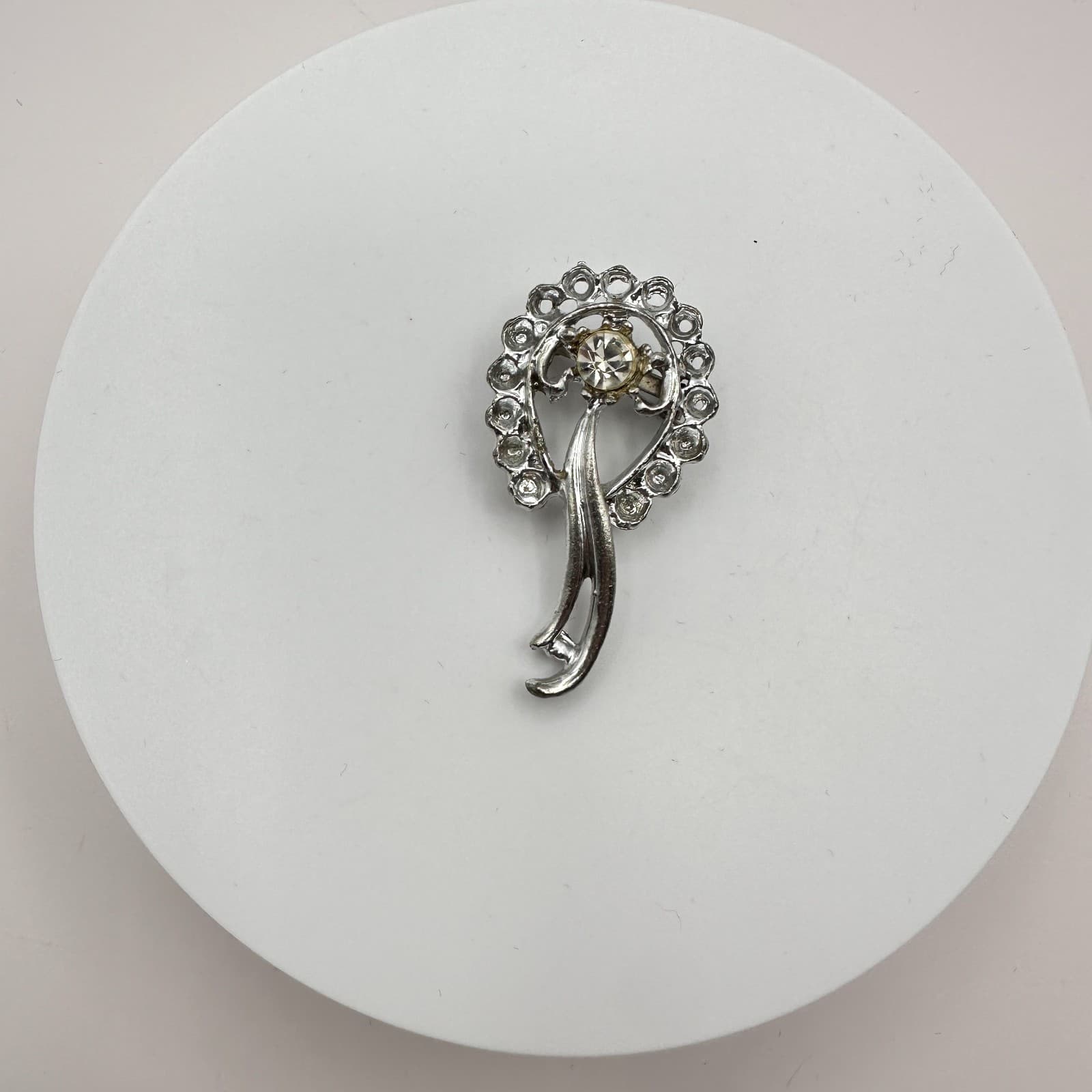 Vintage 80s Silver Tone Cascading Floral Bouquet Burst Rhinestone Brooch Jewelry - Thumbnail 2