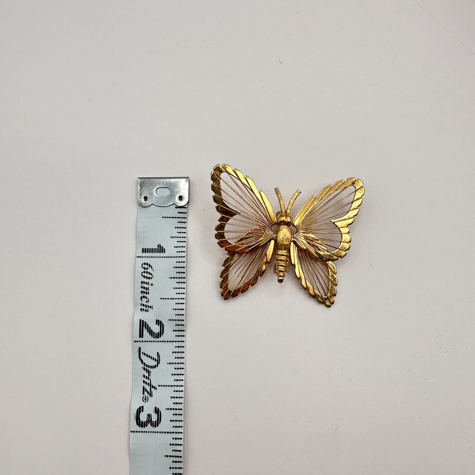 Vintage 80s Gold Tone Wire Mesh Wing Butterfly Brooch Statement Pin Jewelry - Thumbnail 8