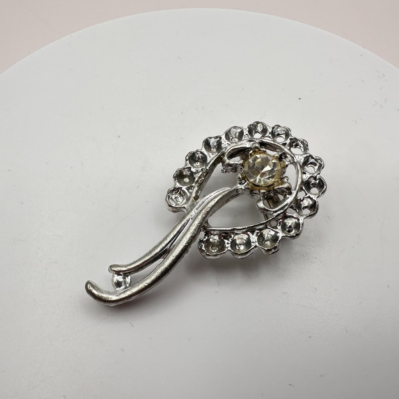 Vintage 80s Silver Tone Cascading Floral Bouquet Burst Rhinestone Brooch Jewelry - Thumbnail 5