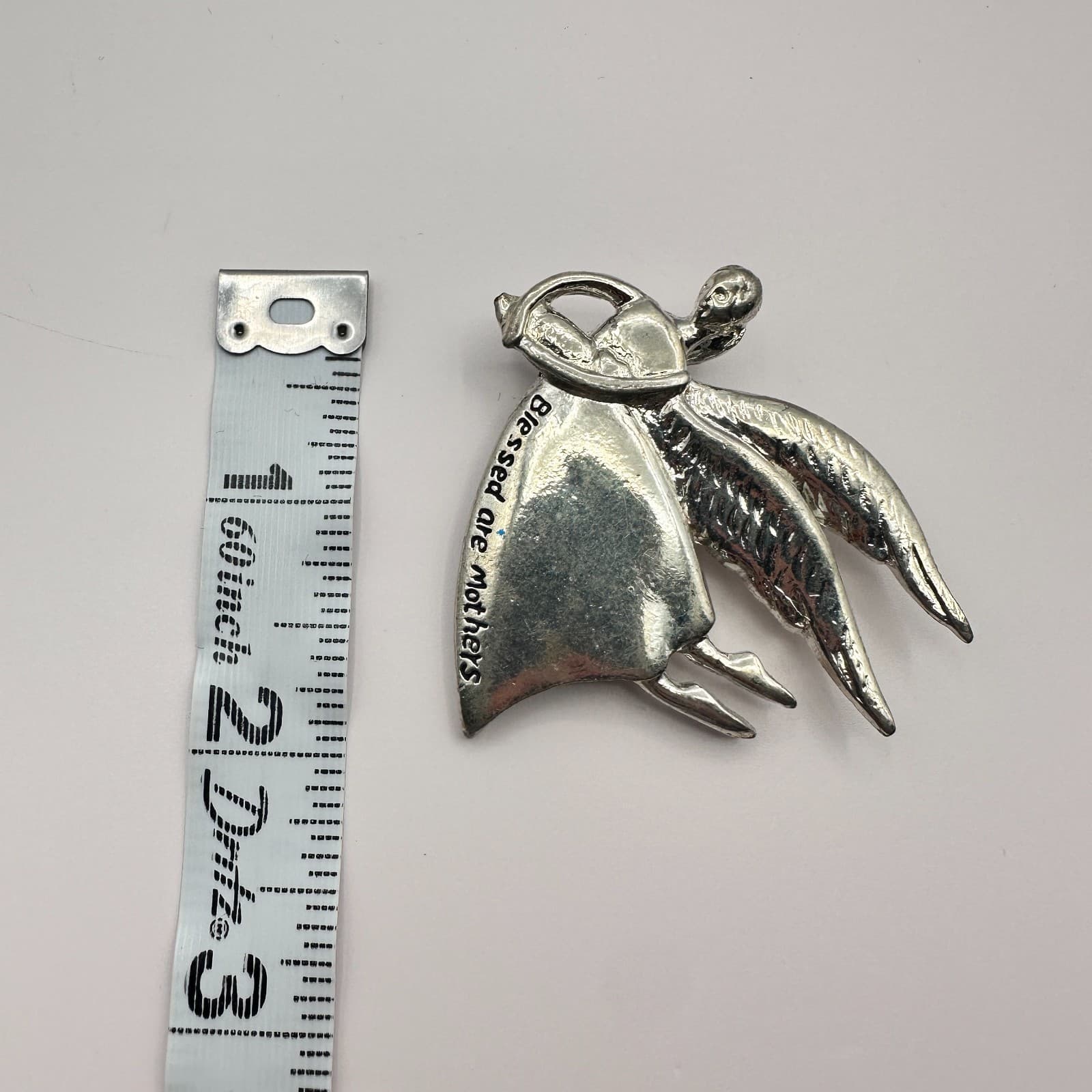 Vintage 90s Silver Tone Blessed Are Mothers Angel Brooch Pin Classic Jewelry - Thumbnail 6