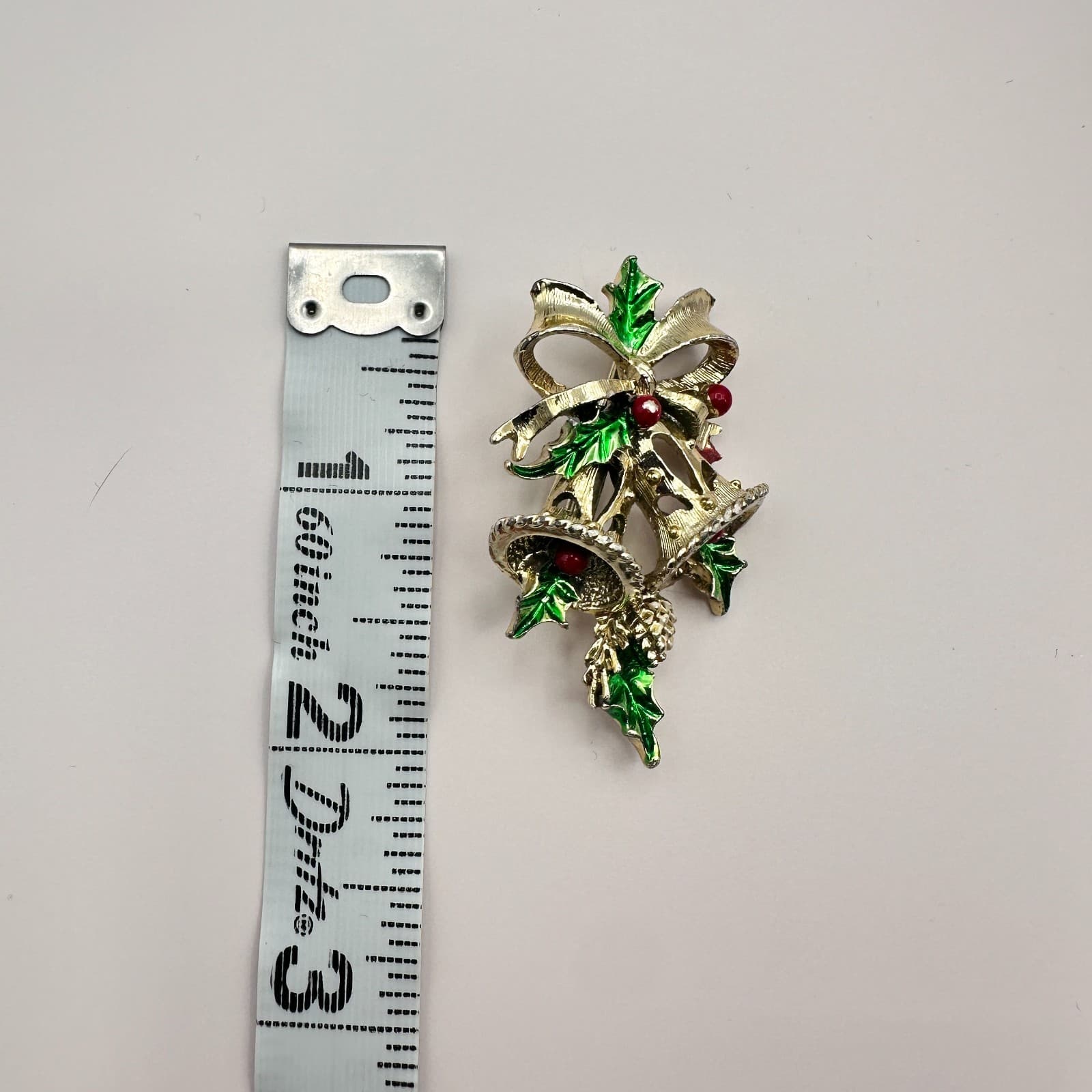 Vintage 90s Christmas Bell Brooch Pin Gold Tone Enamel Classic Fashion Jewelry - Thumbnail 6