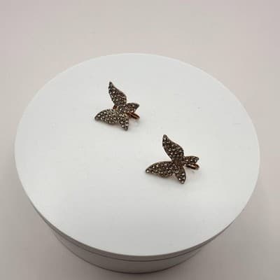 Vintage 90s Gold Tone Pave Clear Rhinestone Butterfly Clip-on Earrings Jewelry - Thumbnail 2