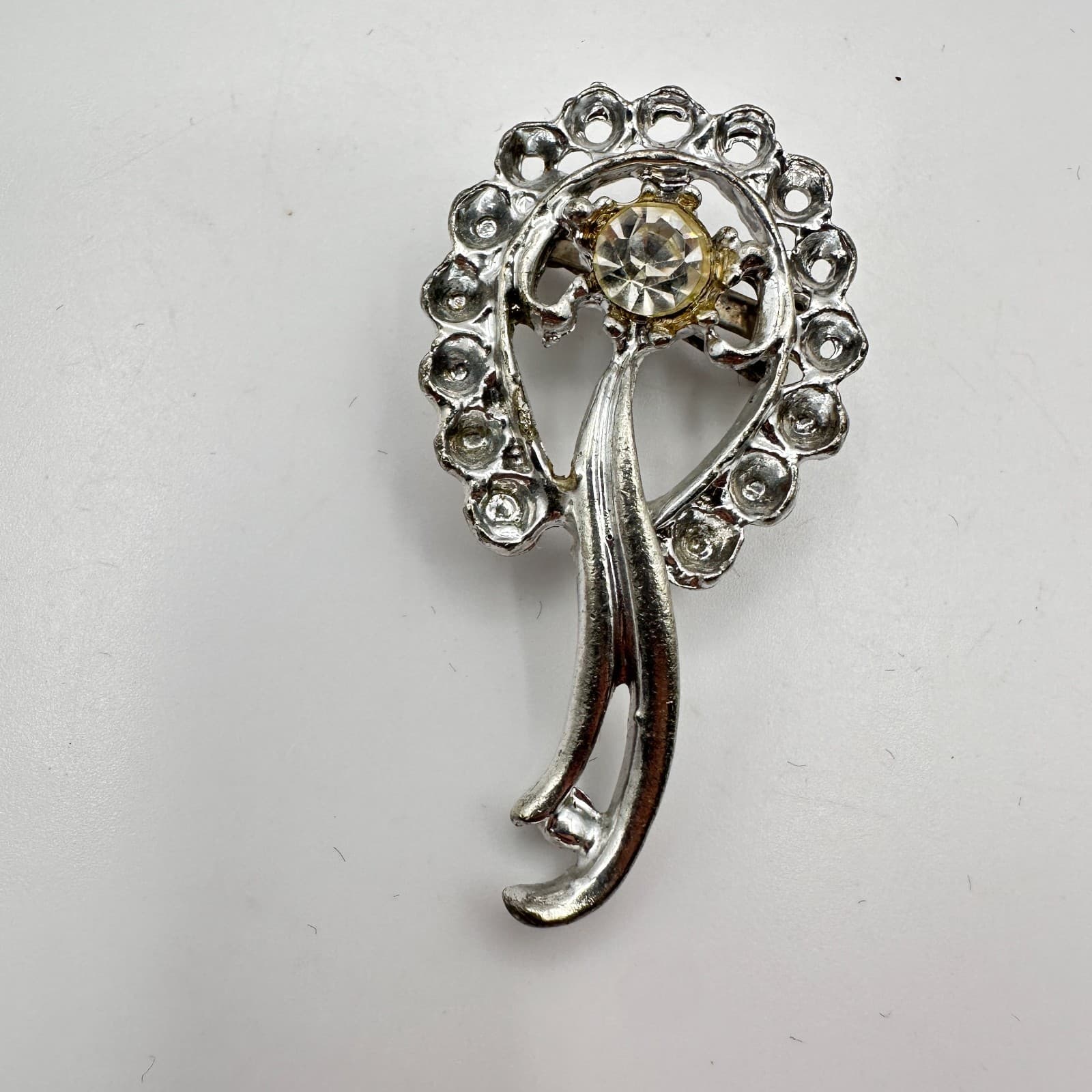 Vintage 80s Silver Tone Cascading Floral Bouquet Burst Rhinestone Brooch Jewelry - Thumbnail 3