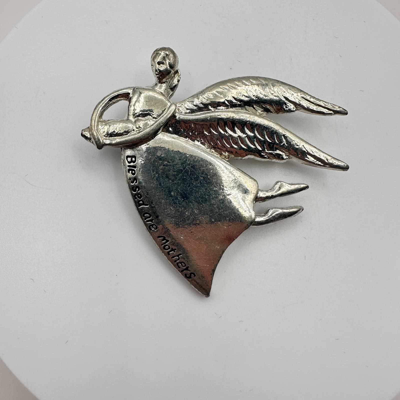 Vintage 90s Silver Tone Blessed Are Mothers Angel Brooch Pin Classic Jewelry - Thumbnail 3