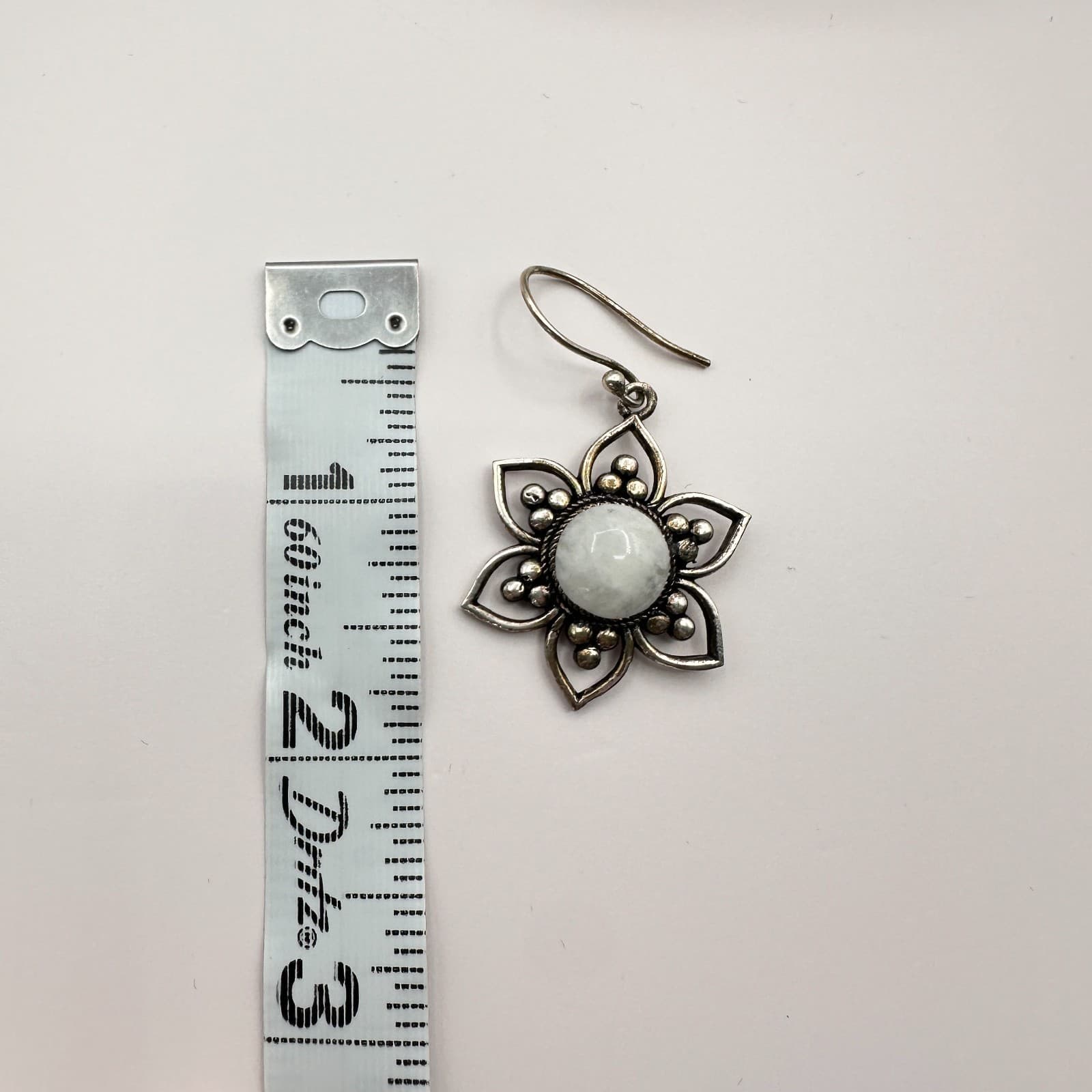 Vintage 90s Silver Tone Moonstone Floral Dangle Earrings Women's Classic Jewelry - Thumbnail 5