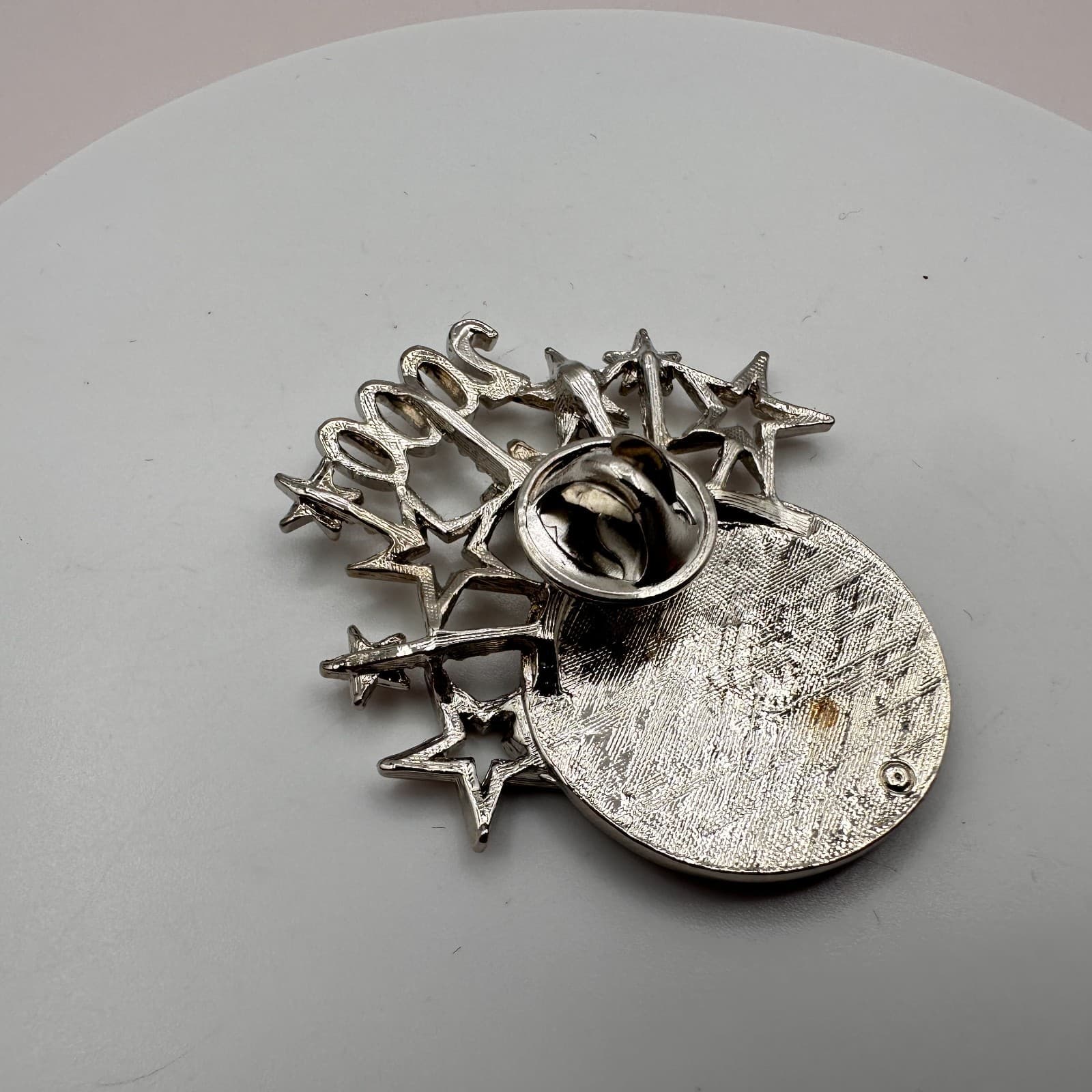Vintage 90s 2000 Millennium Clock Pin Brooch Silver Tone Shooting Star Jewelry - Thumbnail 5