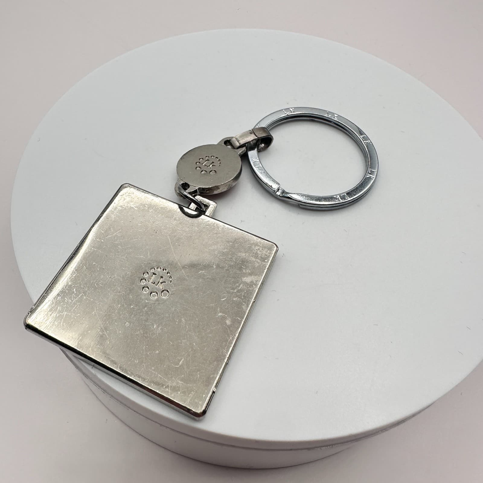 Vintage 70s LK Barcelona Spain Souvenir Silver Tone Square Charm Keychain - Thumbnail 4