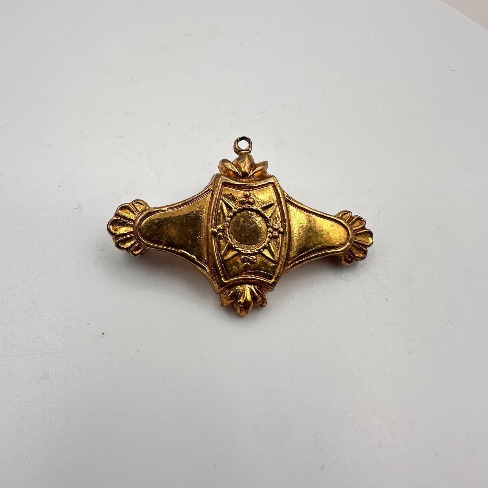 Vintage 80s Gold Tone Ornate Geometric Bar Brooch Pin Victorian Revival Jewelry