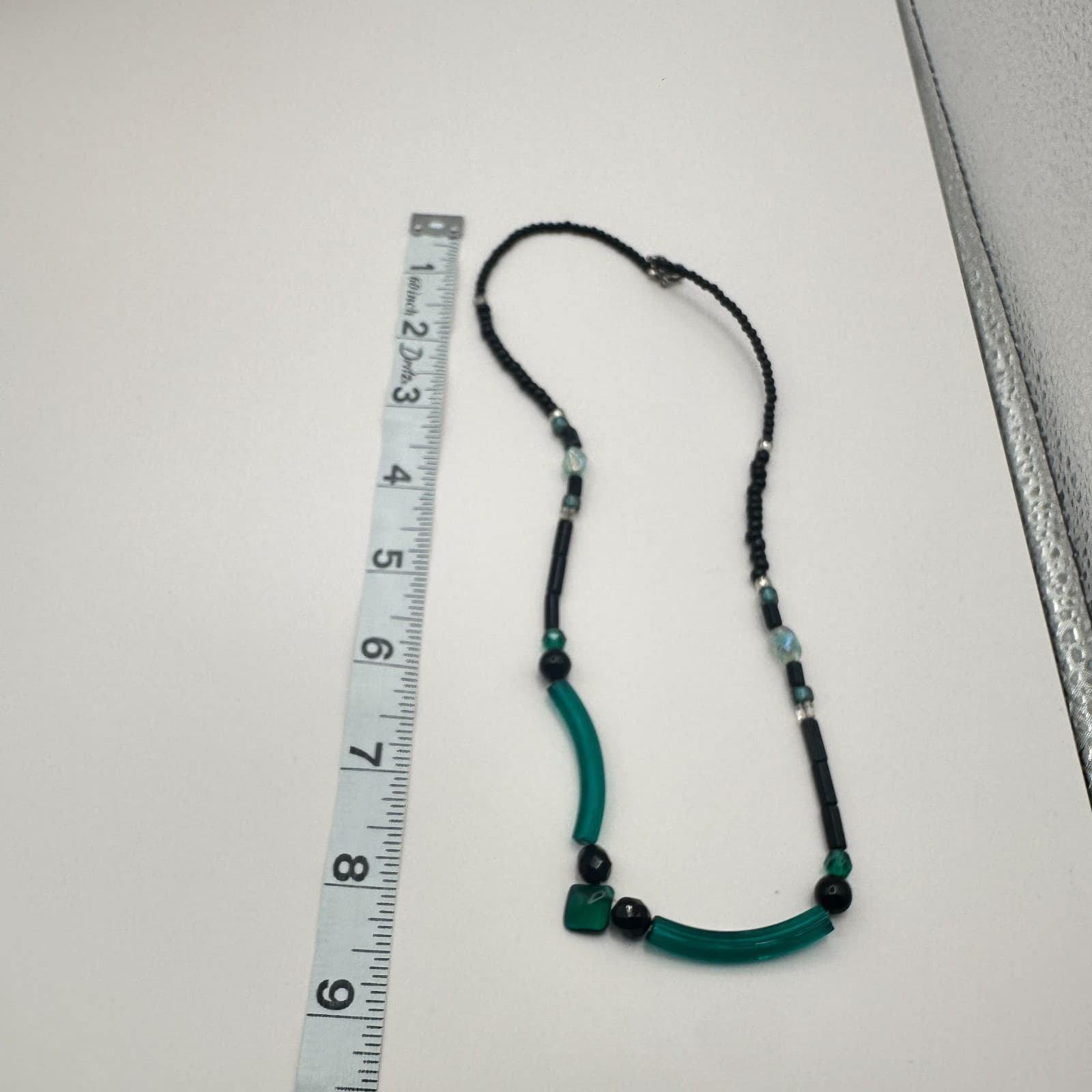 Vintage 80s Glass Bead Necklace Deco Style Geometric Statement Fashion Jewelry - Thumbnail 9