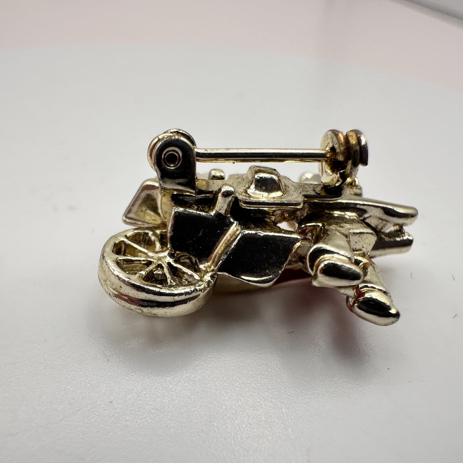 Vintage 90s Gold Tone Red Enamel Rickshaw Brooch Pin Women's Classic Jewelry - Thumbnail 6
