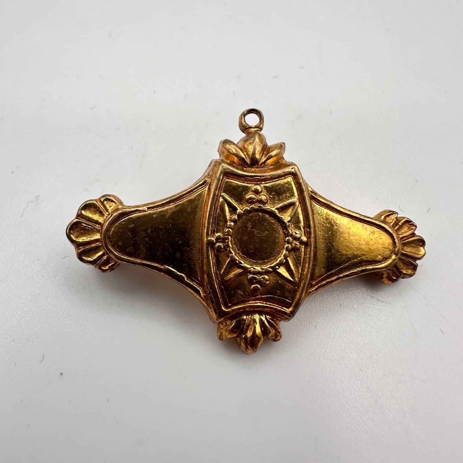 Vintage 80s Gold Tone Ornate Geometric Bar Brooch Pin Victorian Revival Jewelry - Thumbnail 3