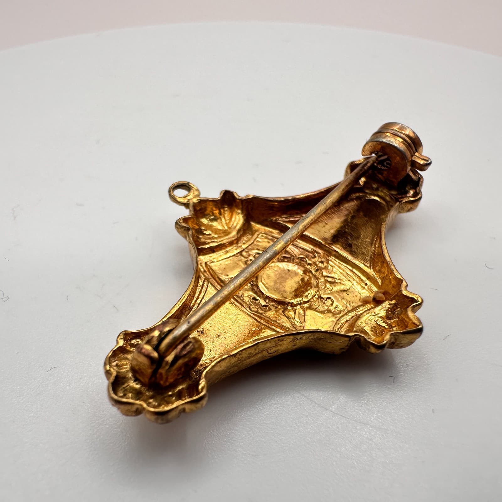 Vintage 80s Gold Tone Ornate Geometric Bar Brooch Pin Victorian Revival Jewelry - Thumbnail 5