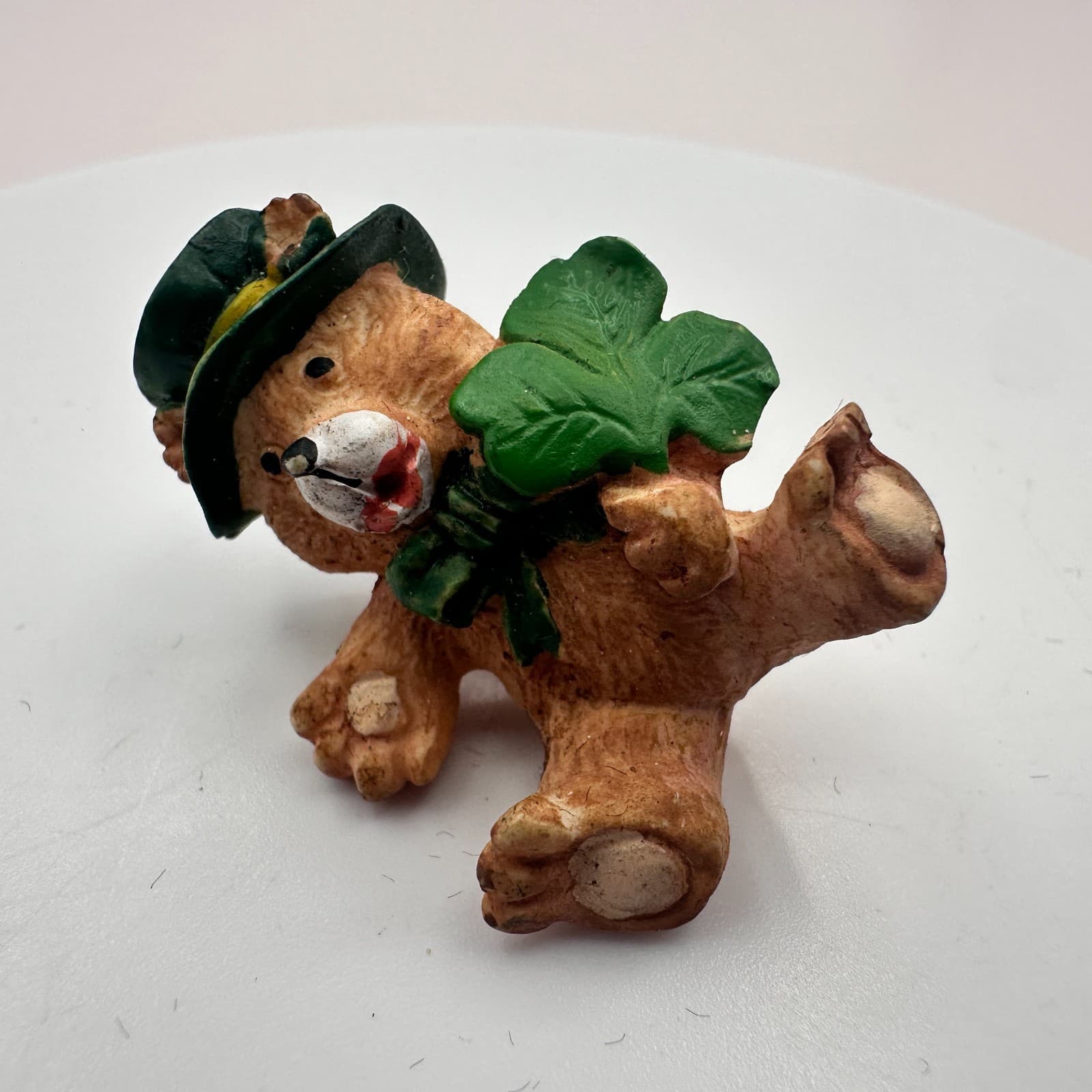 Vintage 90s St Patricks Day Teddy Bear Shamrock Green Hat Lapel Pin Jewelry - Thumbnail 2