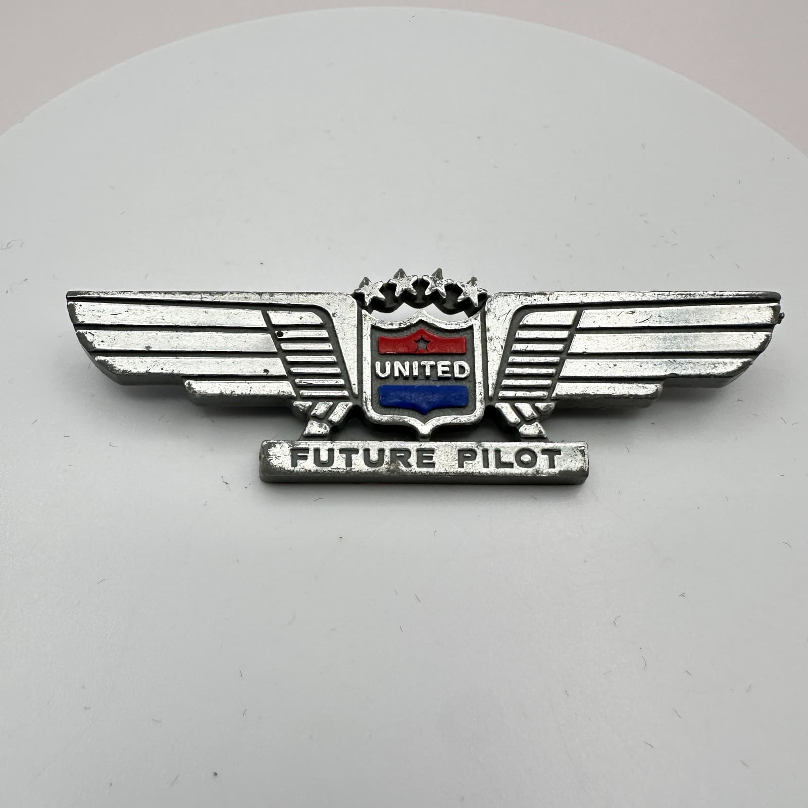 Vintage 90s Silver Tone United Airlines Future Pilot Brooch Pin Wings Jewelry - Thumbnail 2
