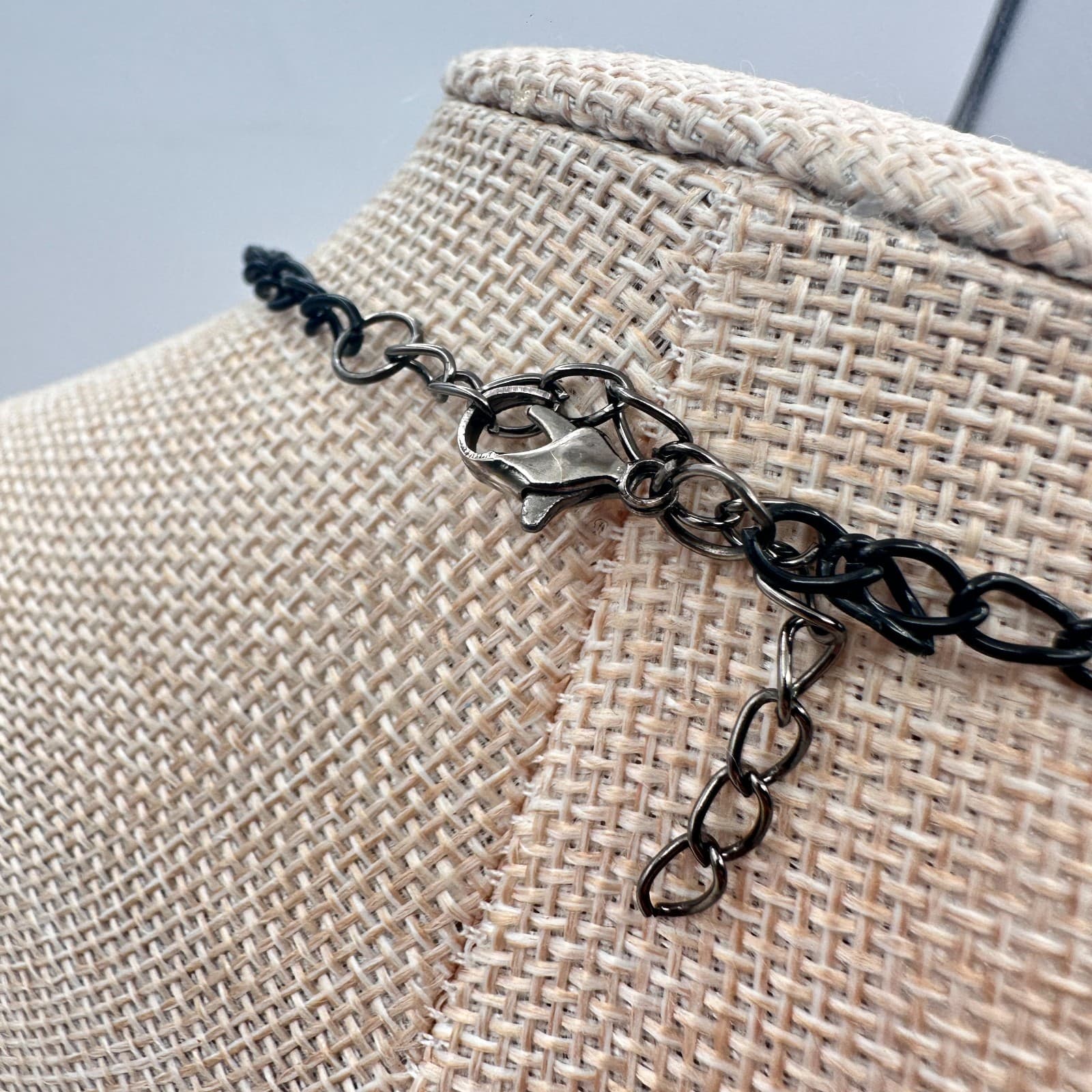 Vintage 90s Cobalt Blue Glass Statement Necklace Black Chain Fringe Boho Jewelry - Thumbnail 8