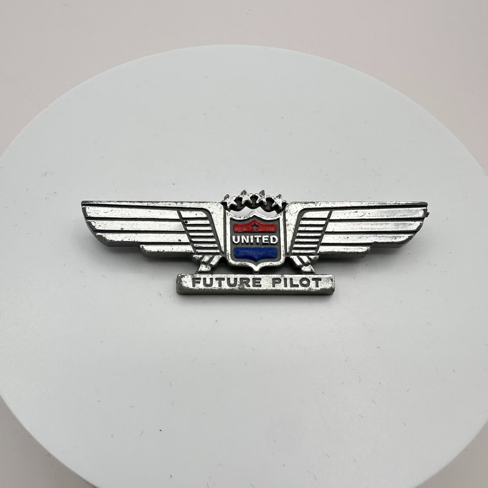 Vintage 90s Silver Tone United Airlines Future Pilot Brooch Pin Wings Jewelry - Thumbnail 3