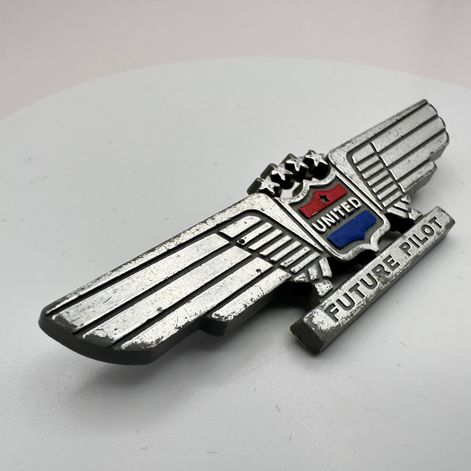Vintage 90s Silver Tone United Airlines Future Pilot Brooch Pin Wings Jewelry - Thumbnail 4