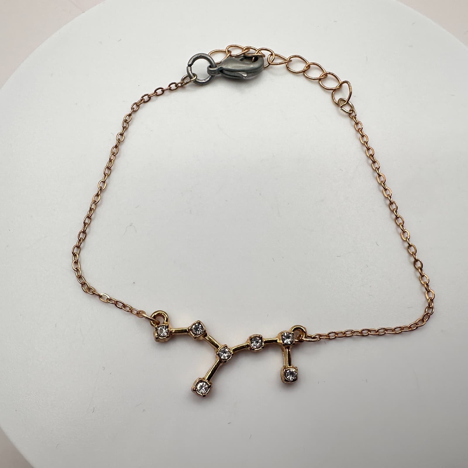 Vintage 90s Gold Tone Virgo Zodiac Constellation Bracelet Clear Glass Jewelry - Thumbnail 3