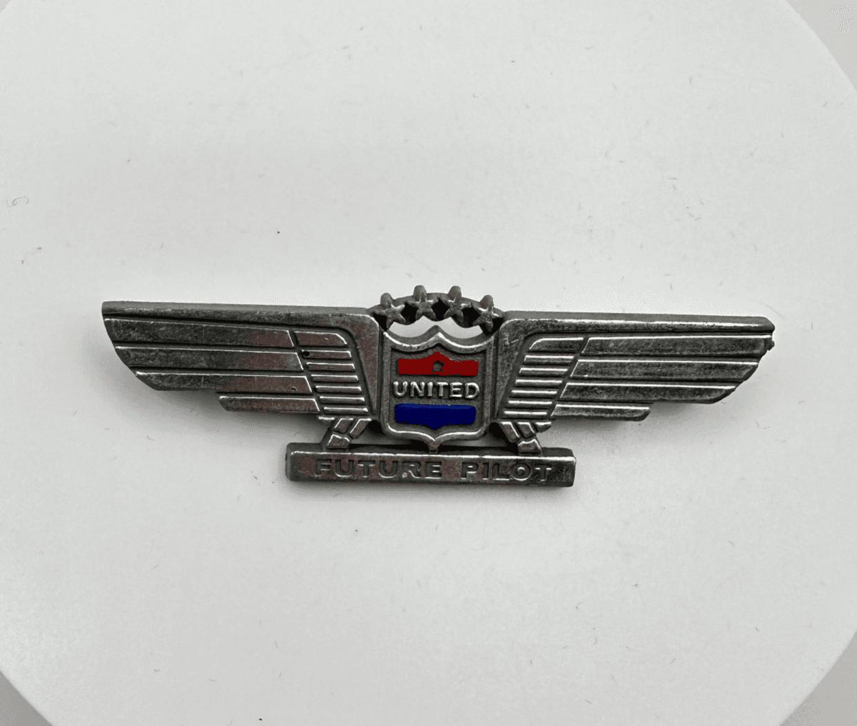 Vintage 90s Silver Tone United Airlines Future Pilot Brooch Pin Wings Jewelry