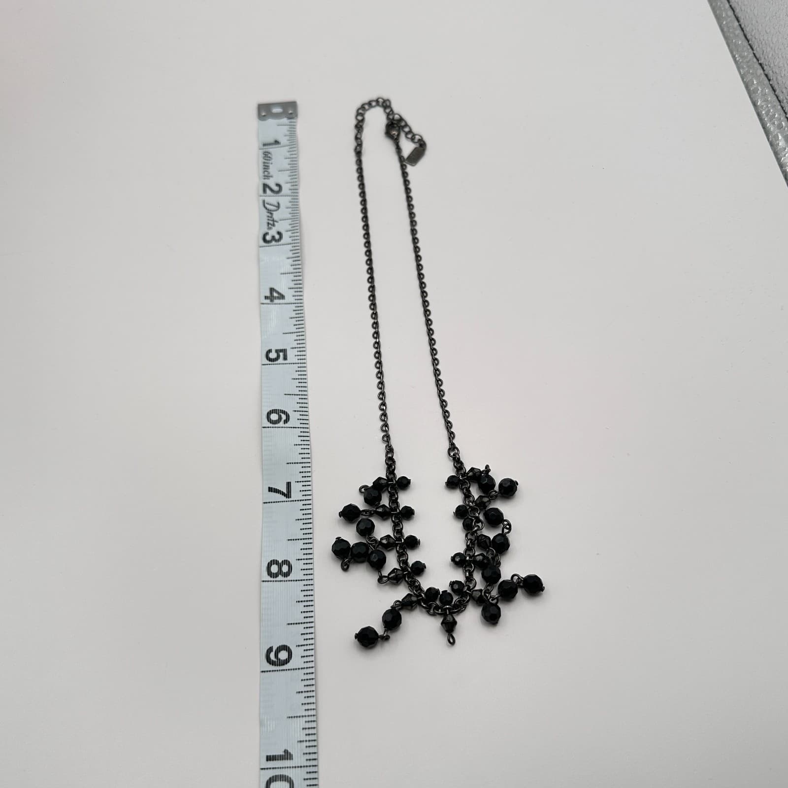 Vintage 90s Black Face Glass Bead Bib Statement Necklace Gunmetal Toned Jewelry - Thumbnail 8