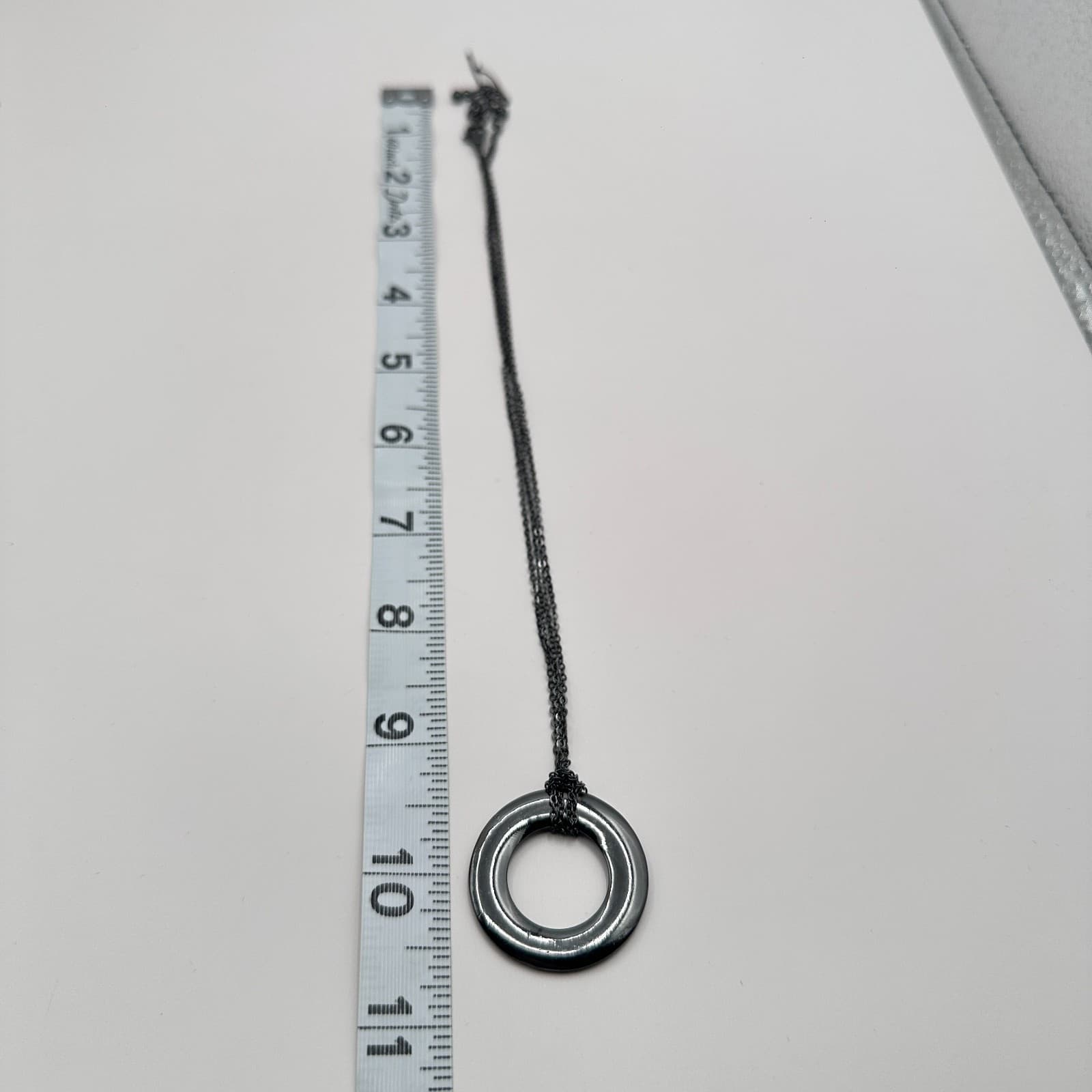 Vintage 90s Black Layered Chain Circle Ring Pendant Statement Necklace Jewelry - Thumbnail 11