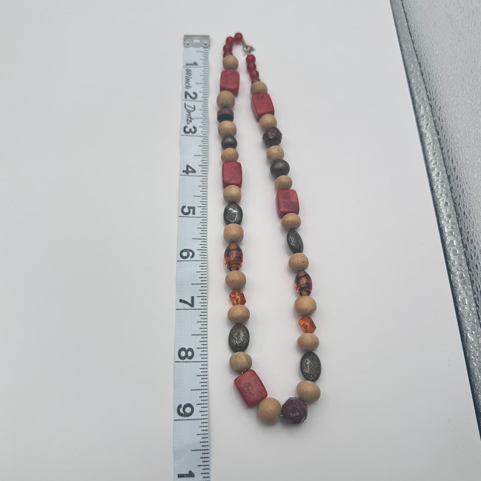 Vintage Y2K Eclectic Earthy Necklace Jasper Wood Amber Natural Beaded Jewelry - Thumbnail 10