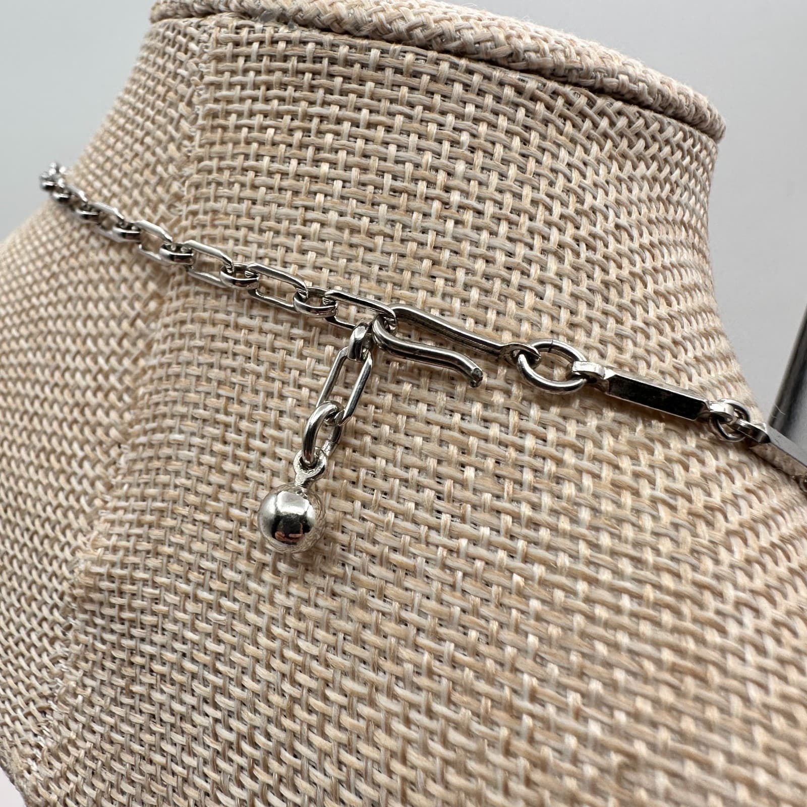 Vintage 80s Silver Tone Champagne Glass Collar Necklace Retro Fashion Jewelry - Thumbnail 8