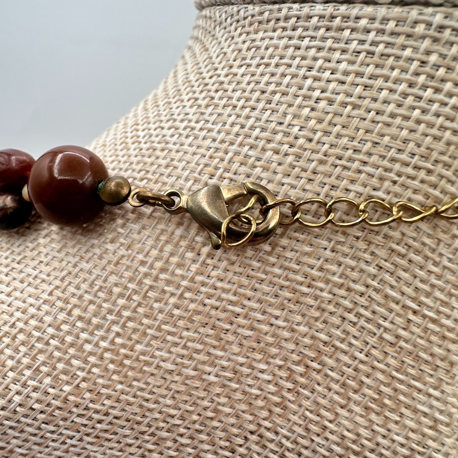 Vintage 80s Multi-Strand Earth Tone Beaded Layered Necklace Faux Stone Jewelry - Thumbnail 4