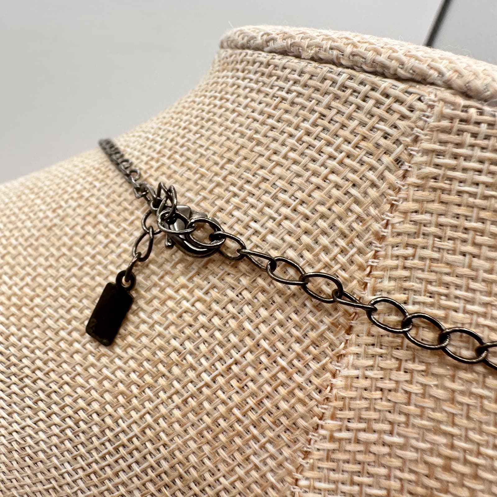 Vintage 90s Black Face Glass Bead Bib Statement Necklace Gunmetal Toned Jewelry - Thumbnail 7