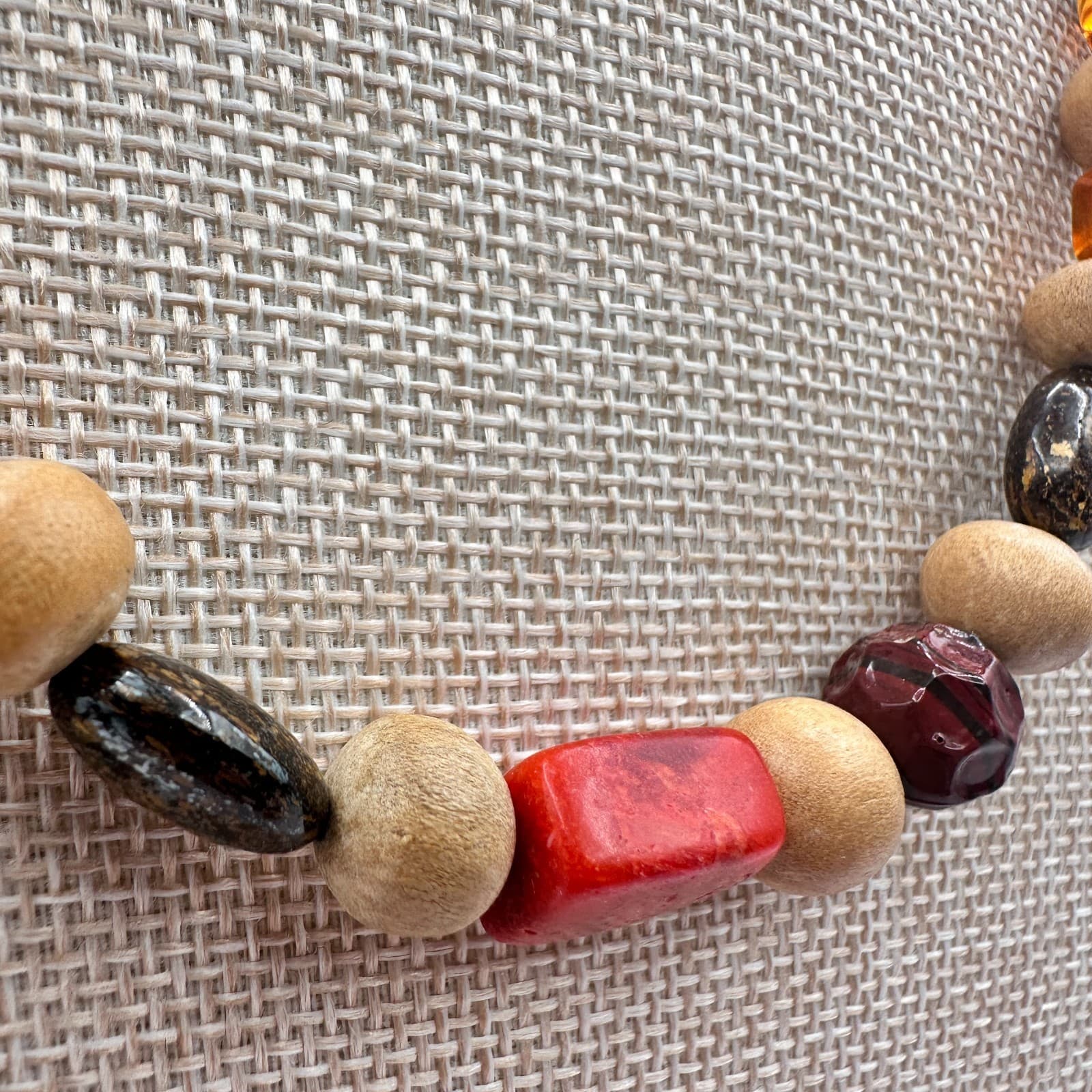 Vintage Y2K Eclectic Earthy Necklace Jasper Wood Amber Natural Beaded Jewelry - Thumbnail 6