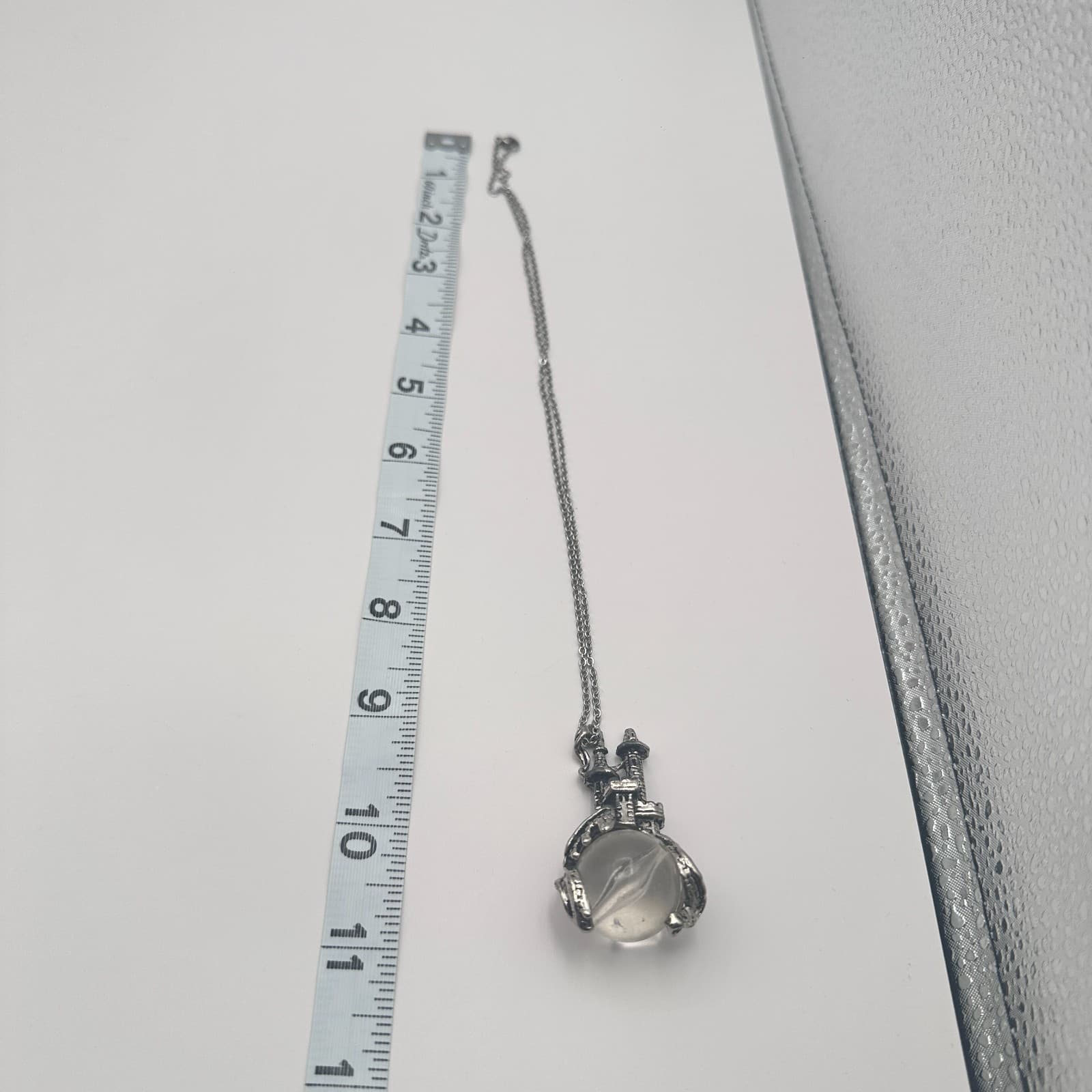 Vintage 80s Silver Tone Fantasy Castle Crystal Ball Orb Pendant Wizard Jewelry - Thumbnail 4