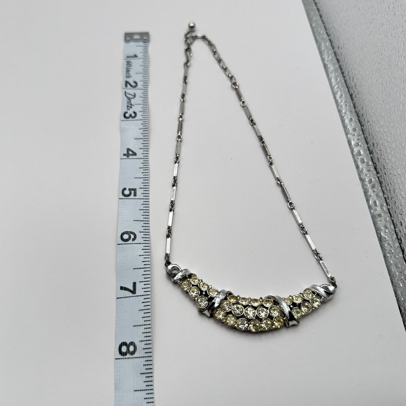 Vintage 80s Silver Tone Champagne Glass Collar Necklace Retro Fashion Jewelry - Thumbnail 9