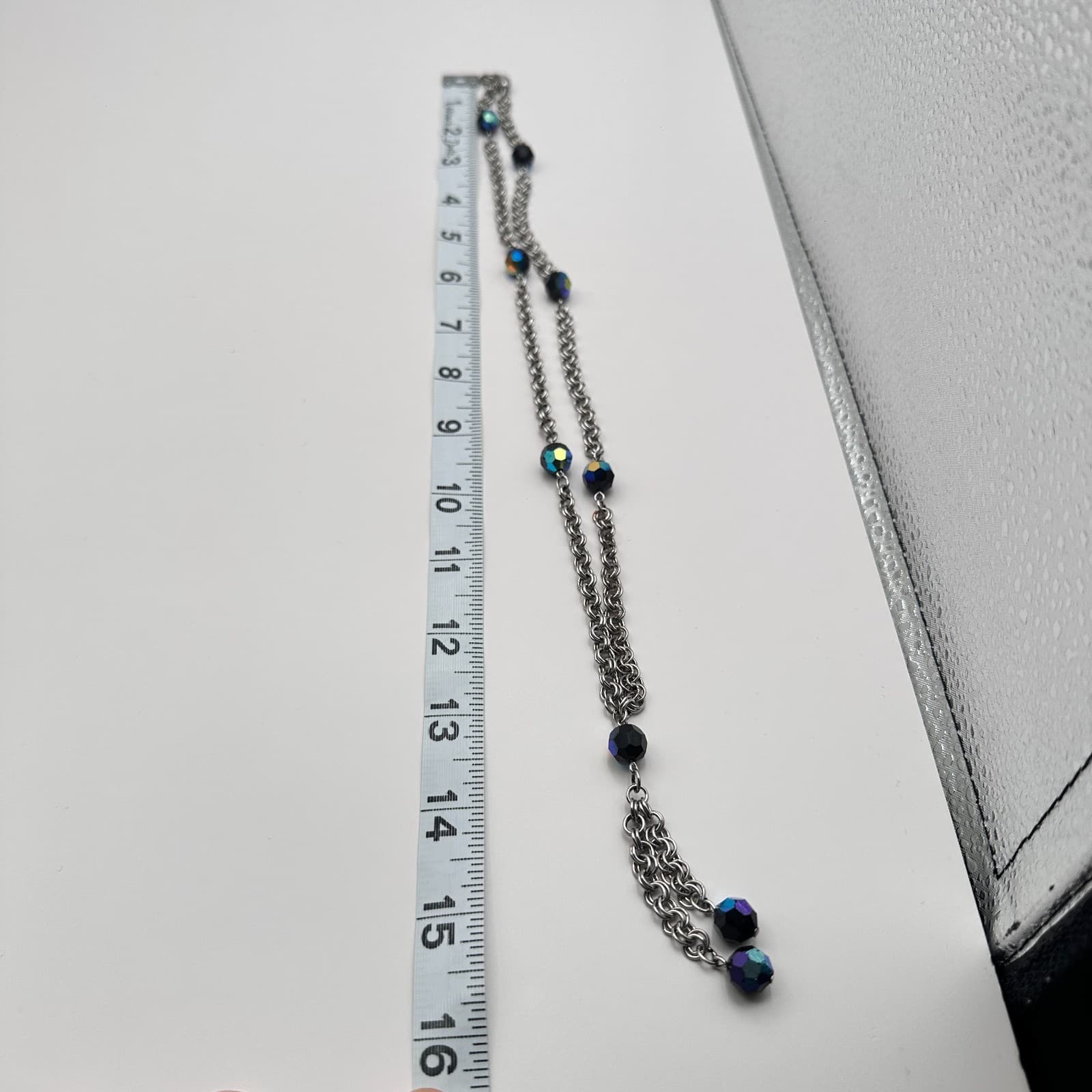 Vintage Y2K Silver Tone Necklace Faceted Iridescent Aurora Borealis Jewelry - Thumbnail 7