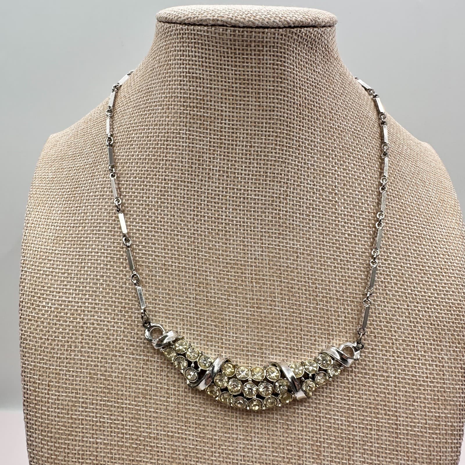 Vintage 80s Silver Tone Champagne Glass Collar Necklace Retro Fashion Jewelry - Thumbnail 5