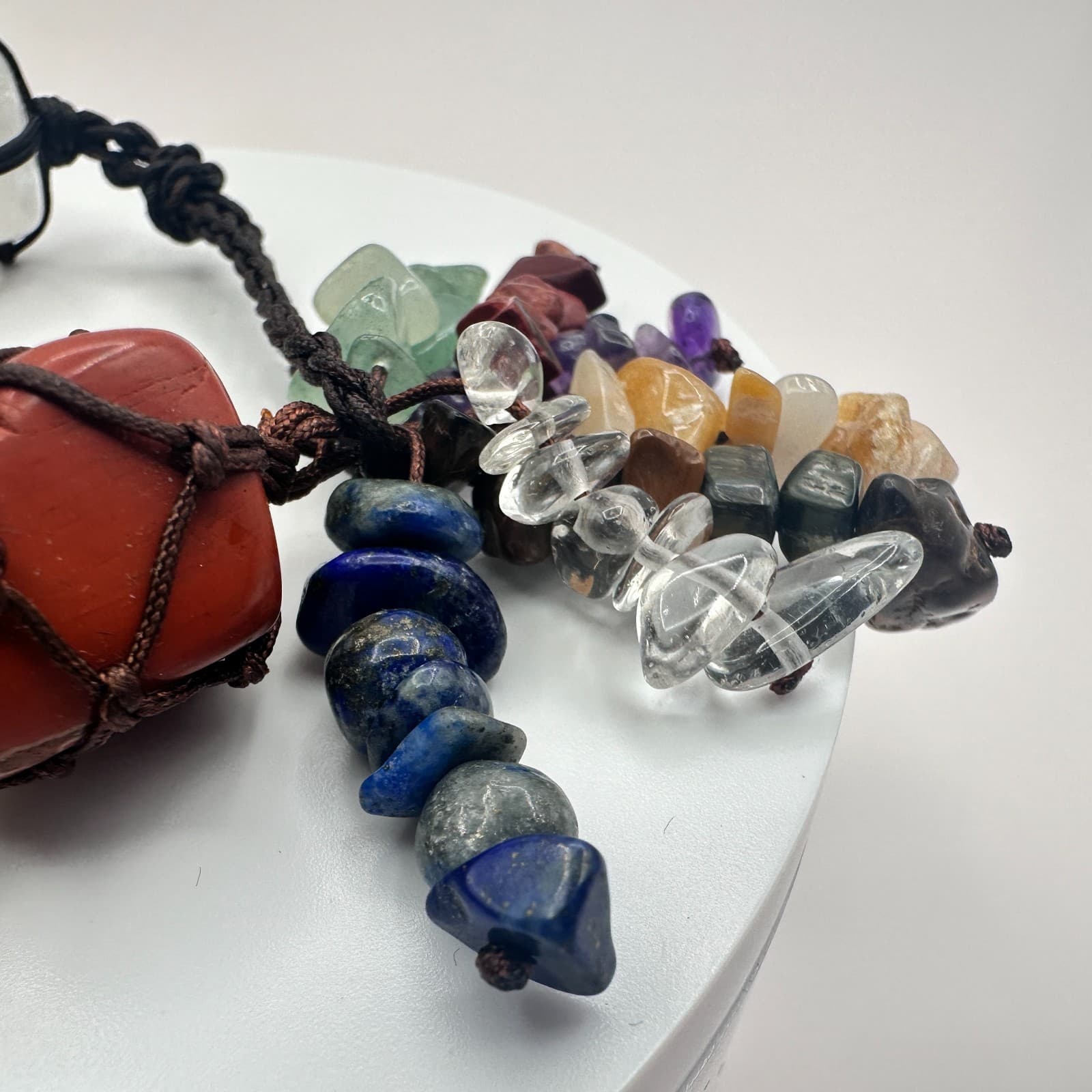 Vintage Y2K Chakra Macrame Healing Bracelet Natural Tumbled Stone Boho Jewelry - Thumbnail 6